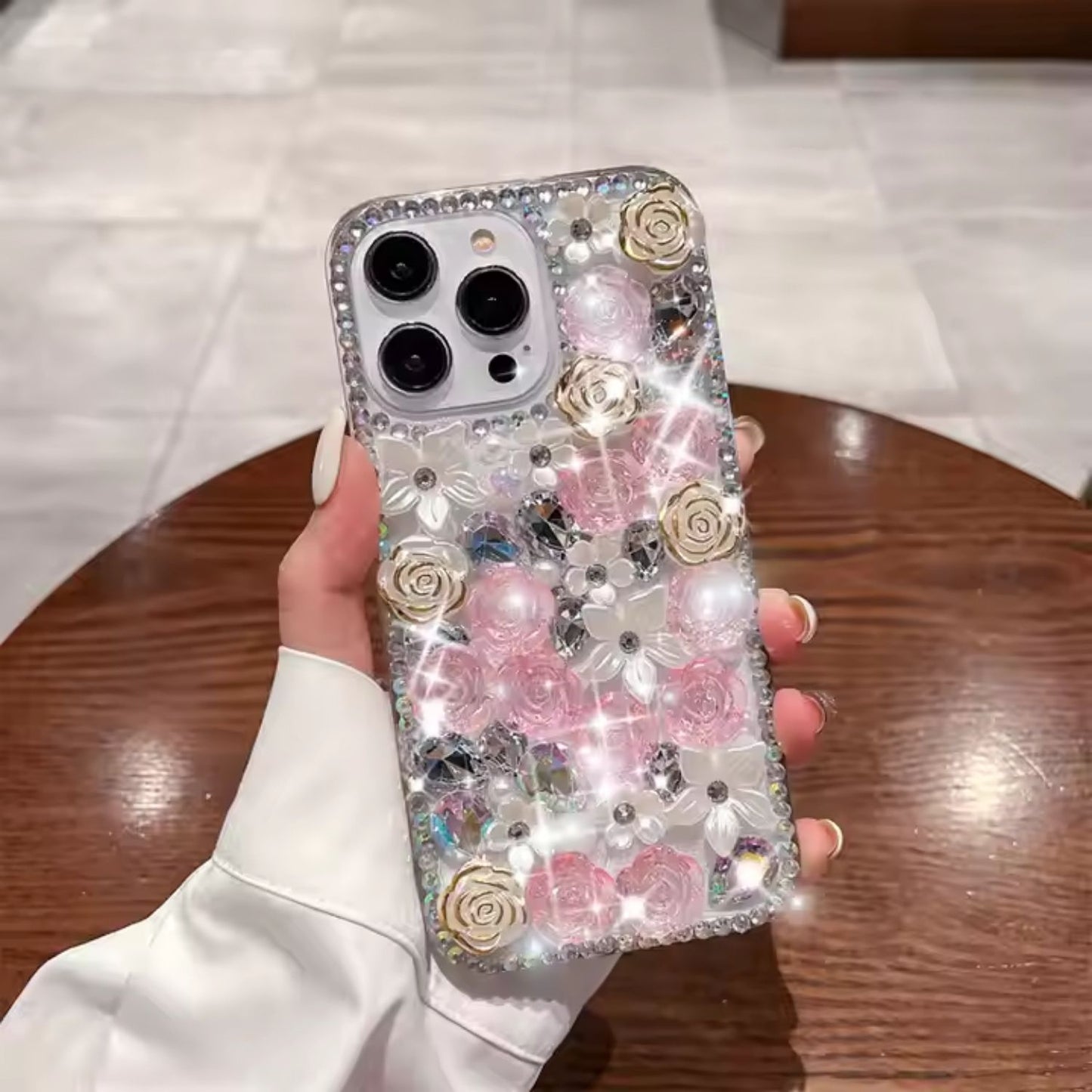 Luxury 3D Glitter Flower Case πΈπ for iPhone β Rose & Crystal Bling Design