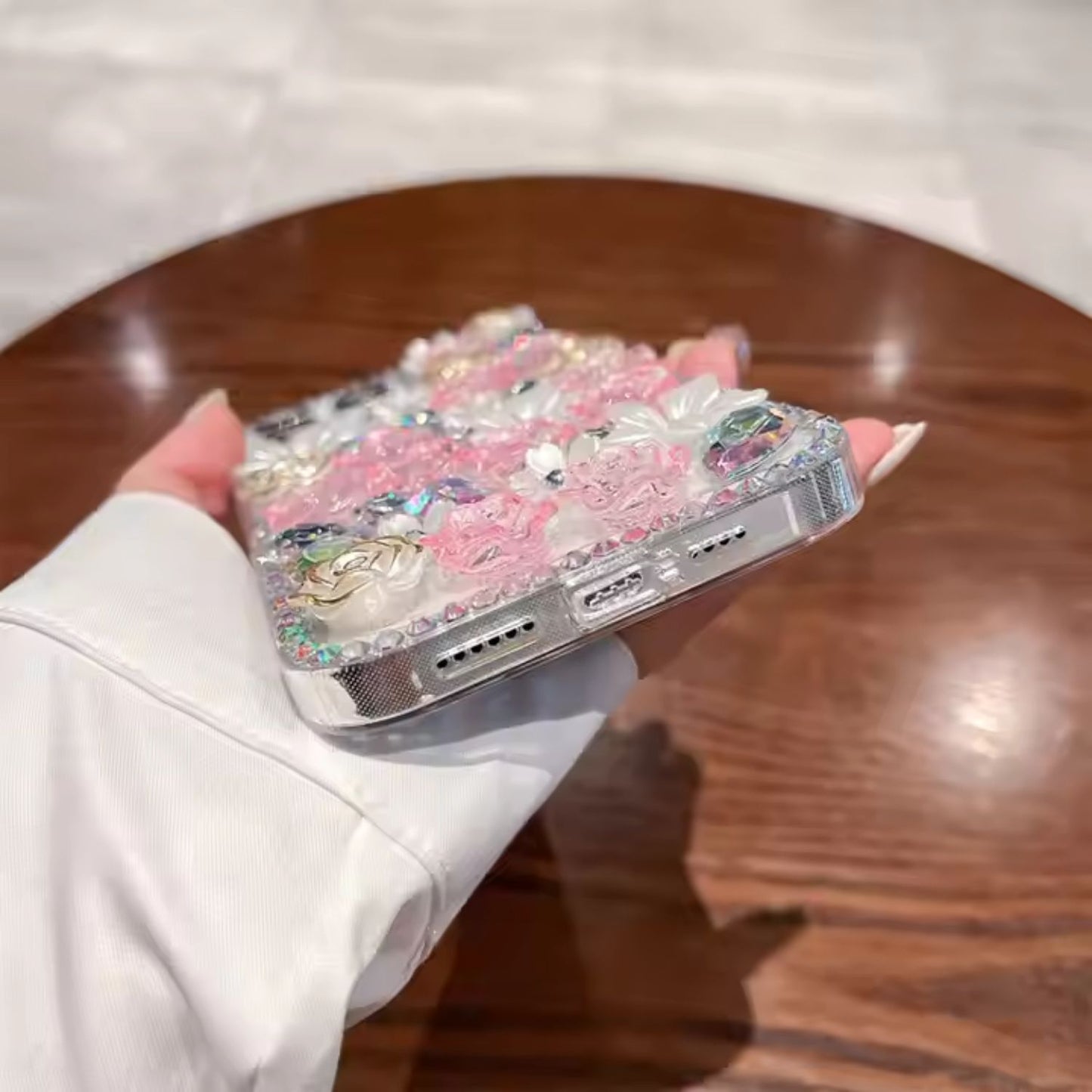 Luxury 3D Glitter Flower Case πΈπ for iPhone β Rose & Crystal Bling Design