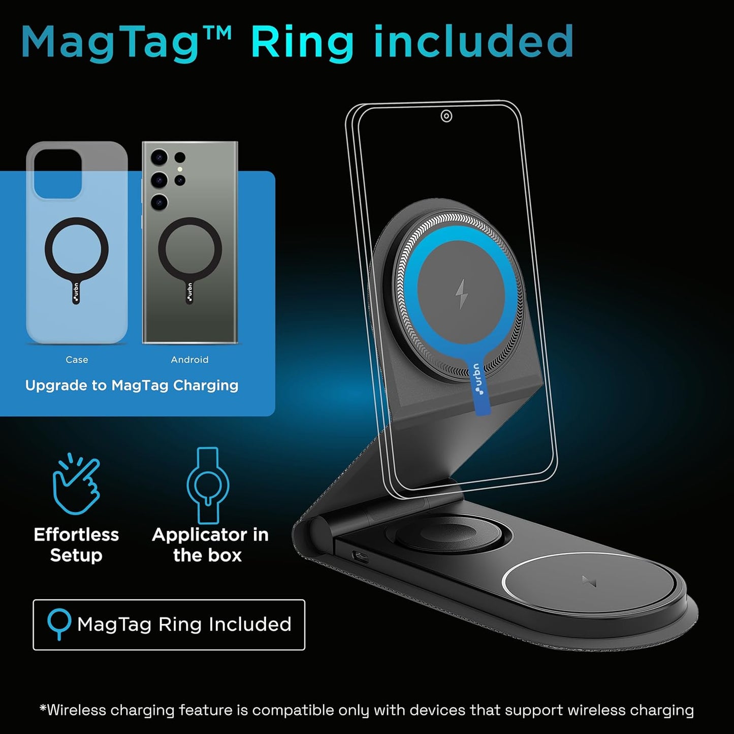 Wireless Charger 3 in 1 Magnetic MagSafe Charging Foldable Stand for Apple iWatch, Airpods & iPhone