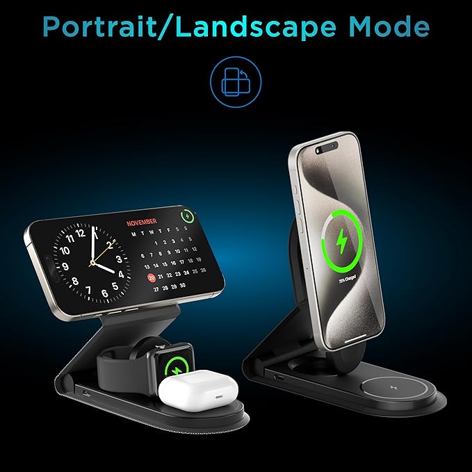 Wireless Charger 3 in 1 Magnetic MagSafe Charging Foldable Stand for Apple iWatch, Airpods & iPhone