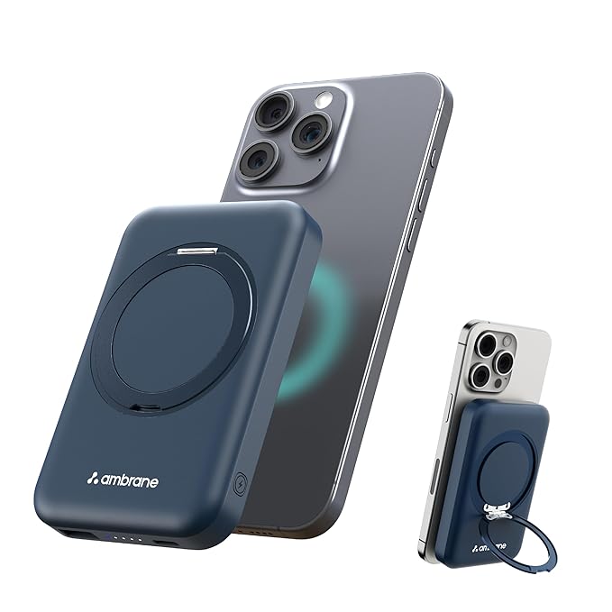 Ambrane MagSafe Wireless 10000mAh Fast Charging Power Bank with Mobile Stand