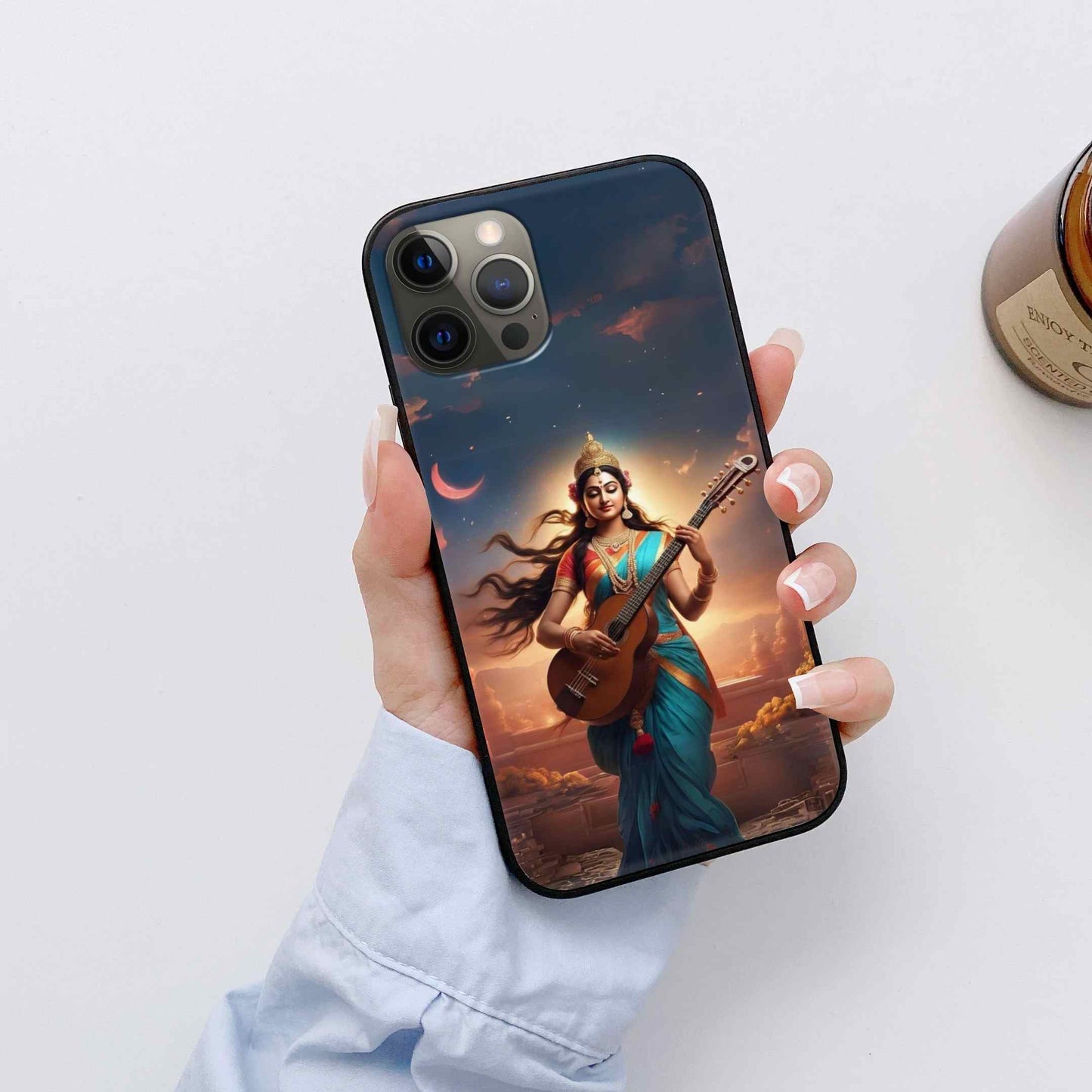 Saraswati Ji Glass Back Cover