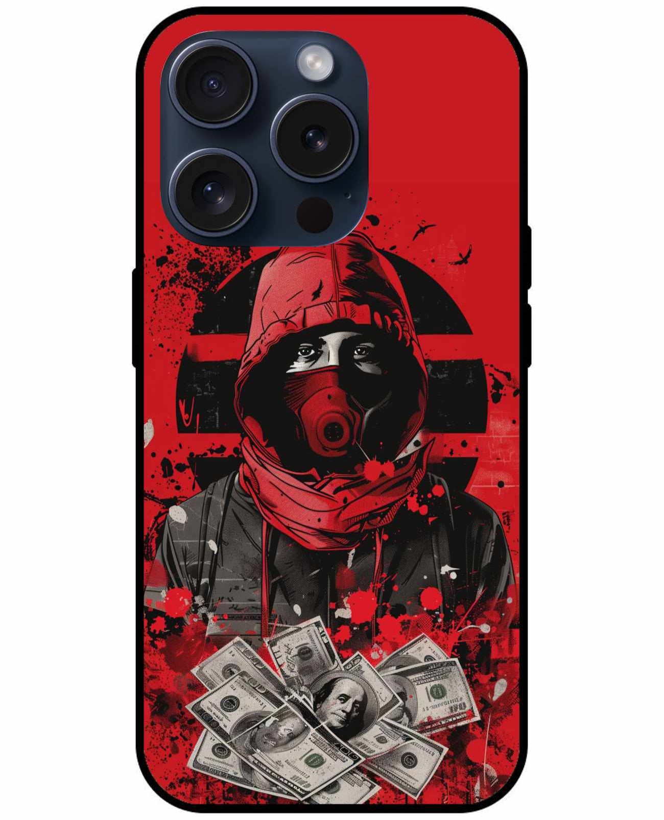 Red Masked Money Heist Style Case – Bold Graphic Original Glass Cover