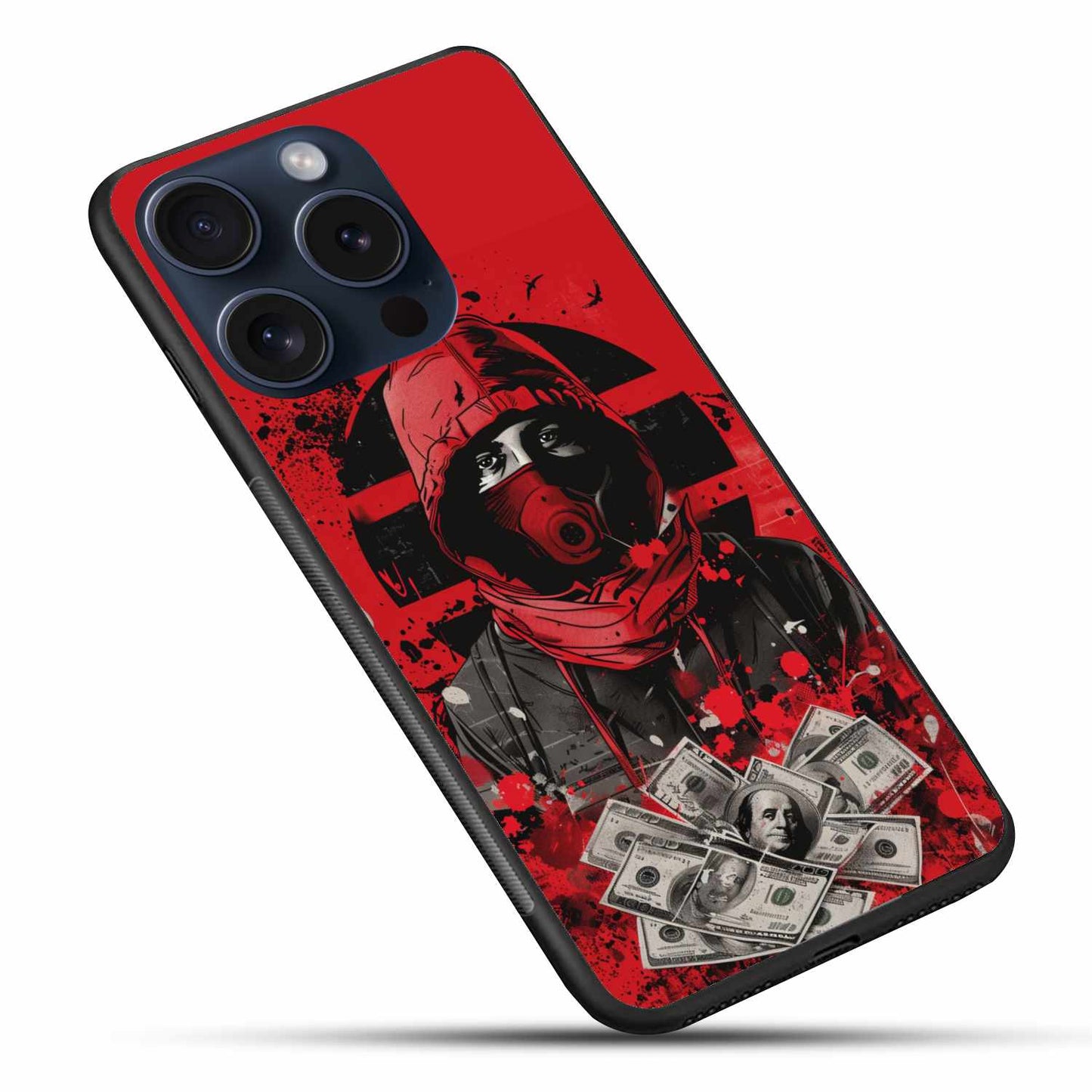 Red Masked Money Heist Style Case – Bold Graphic Original Glass Cover
