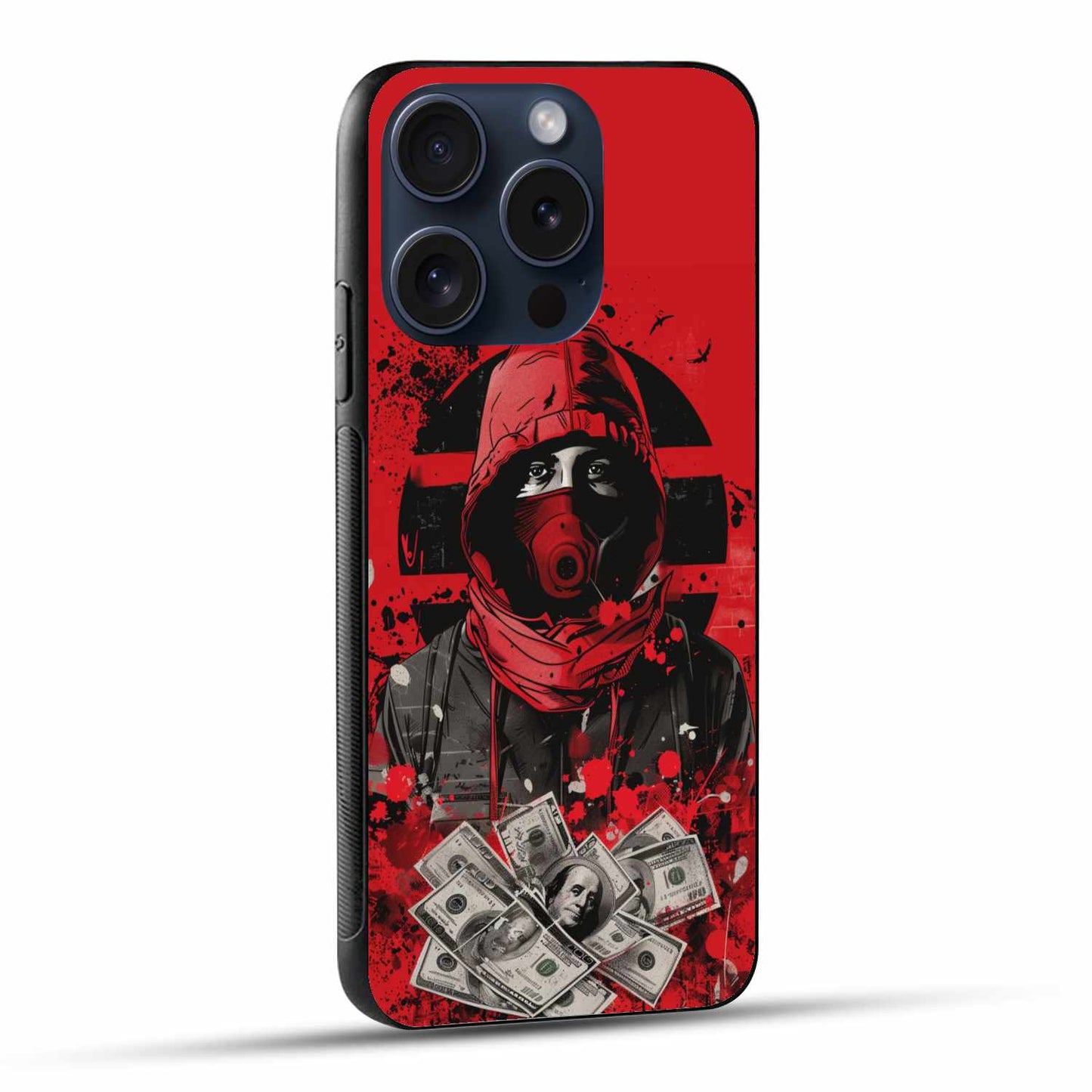 Red Masked Money Heist Style Case – Bold Graphic Original Glass Cover