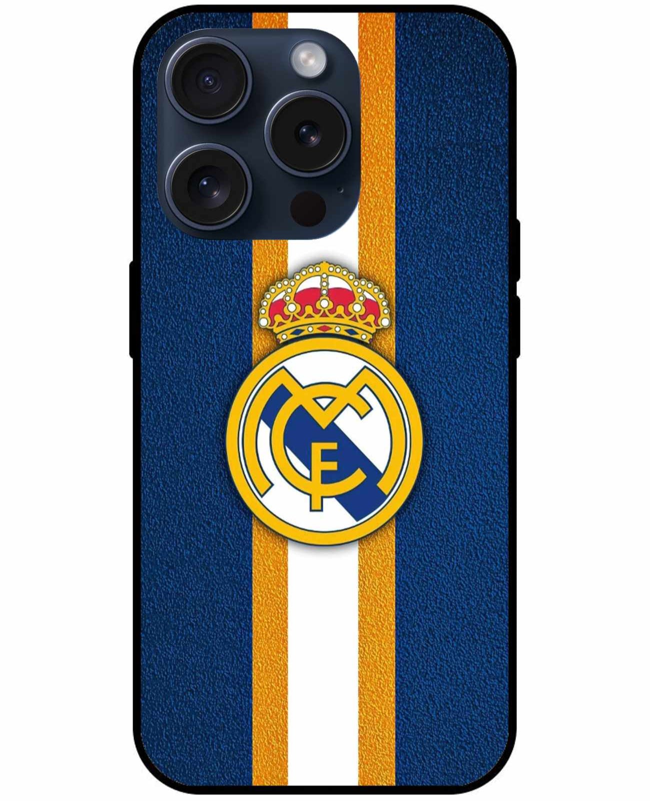 Real Madrid Classic Blue & Gold Striped Edition Case – Original Glass Cover