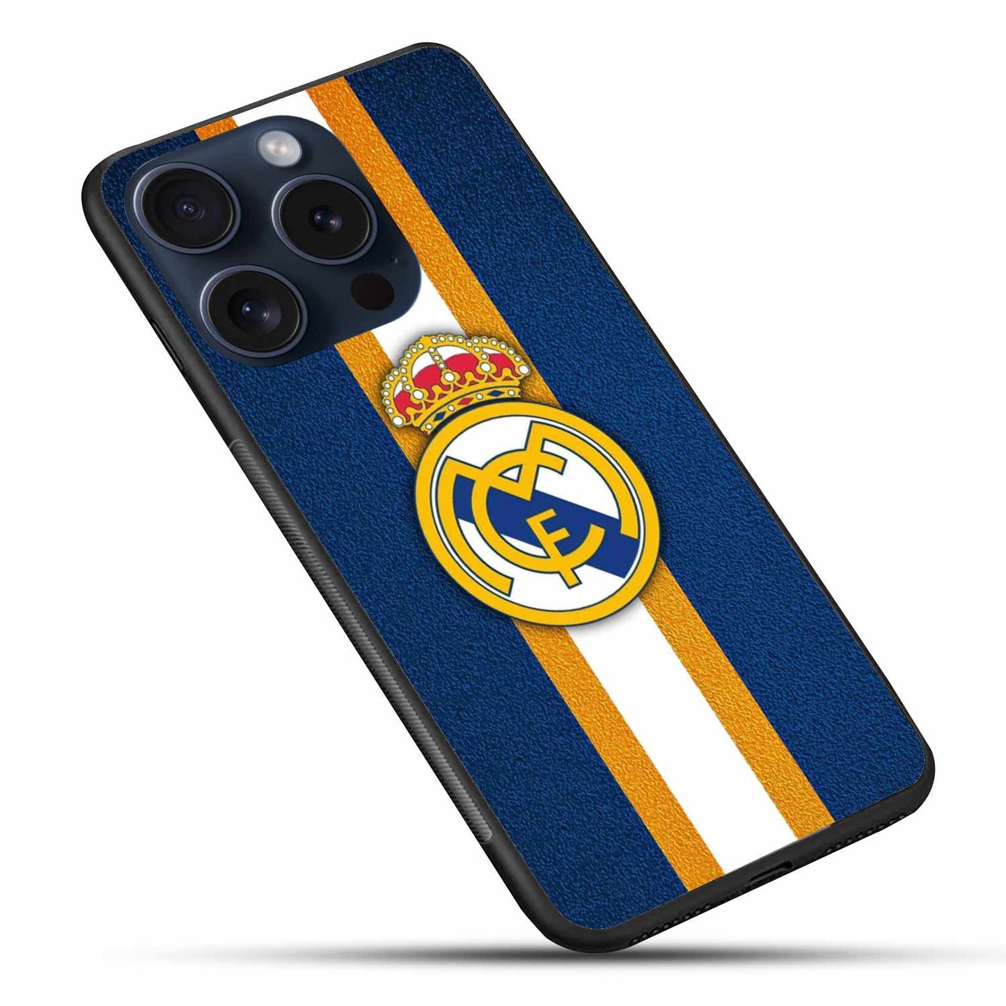 Real Madrid Classic Blue & Gold Striped Edition Case – Original Glass Cover