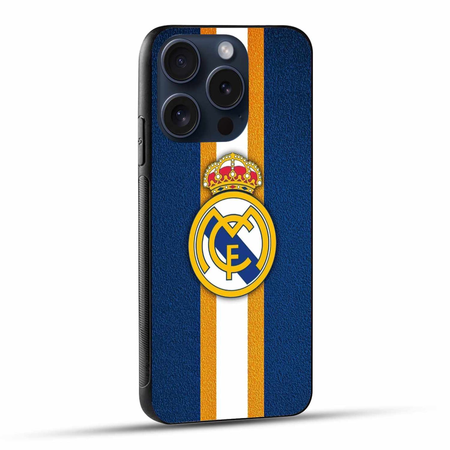 Real Madrid Classic Blue & Gold Striped Edition Case – Original Glass Cover