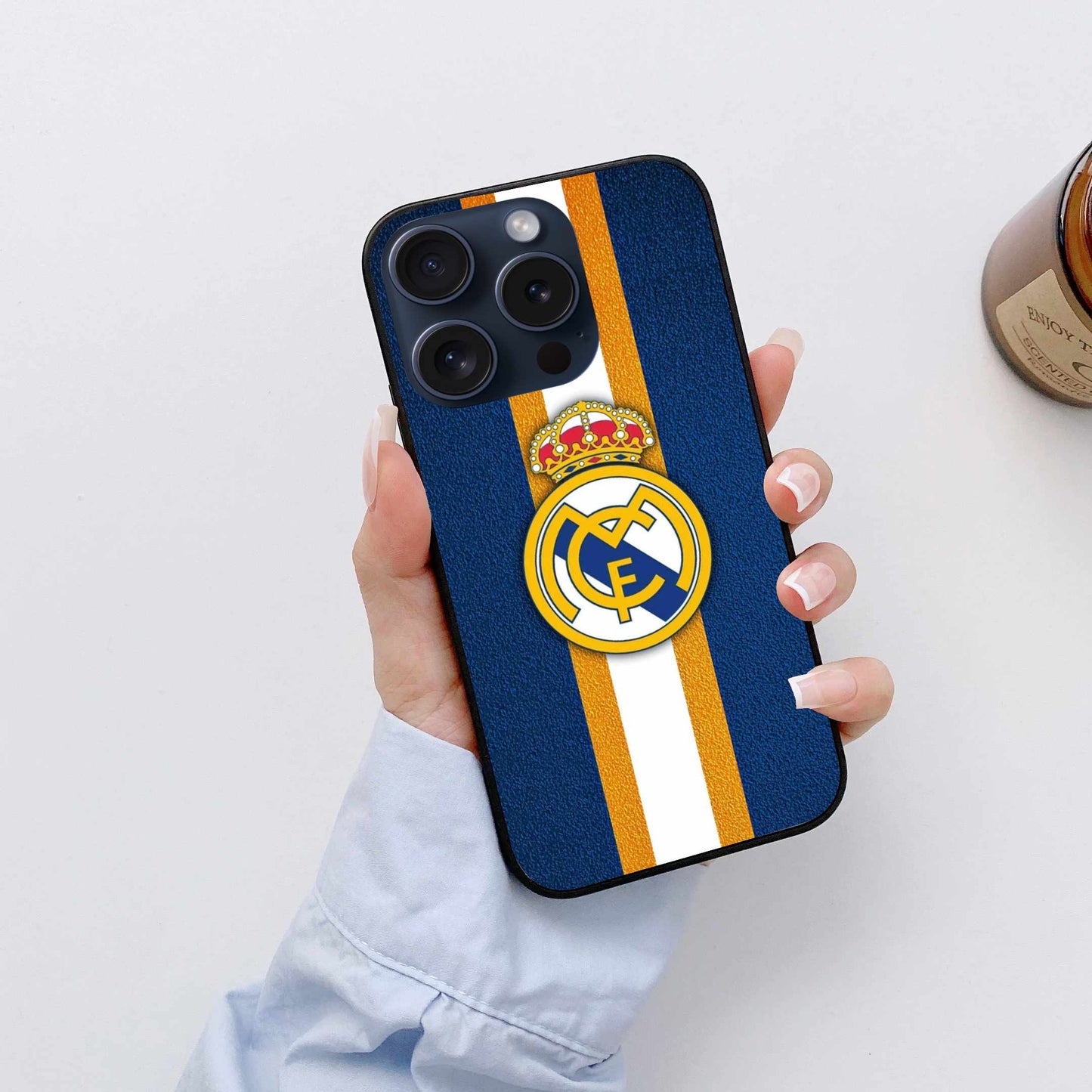 Real Madrid Classic Blue & Gold Striped Edition Case – Original Glass Cover