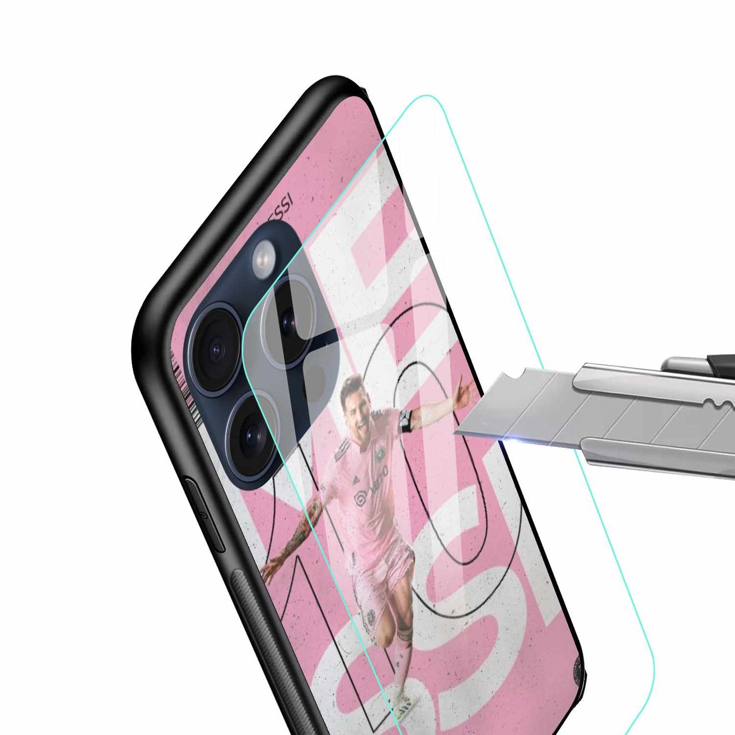 Messi Celebrating In Pink Design Original Glass Cover