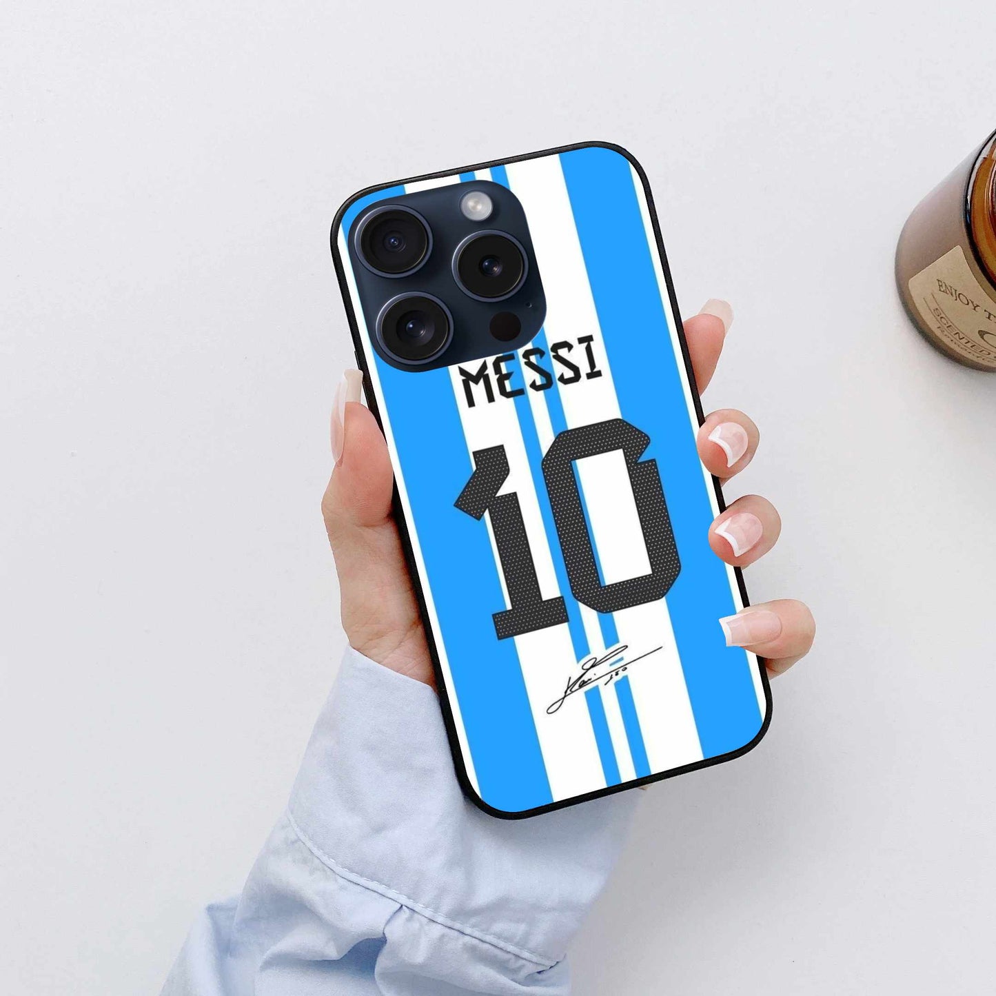 Messi Blue And White Striped Edition Original Glass Cover