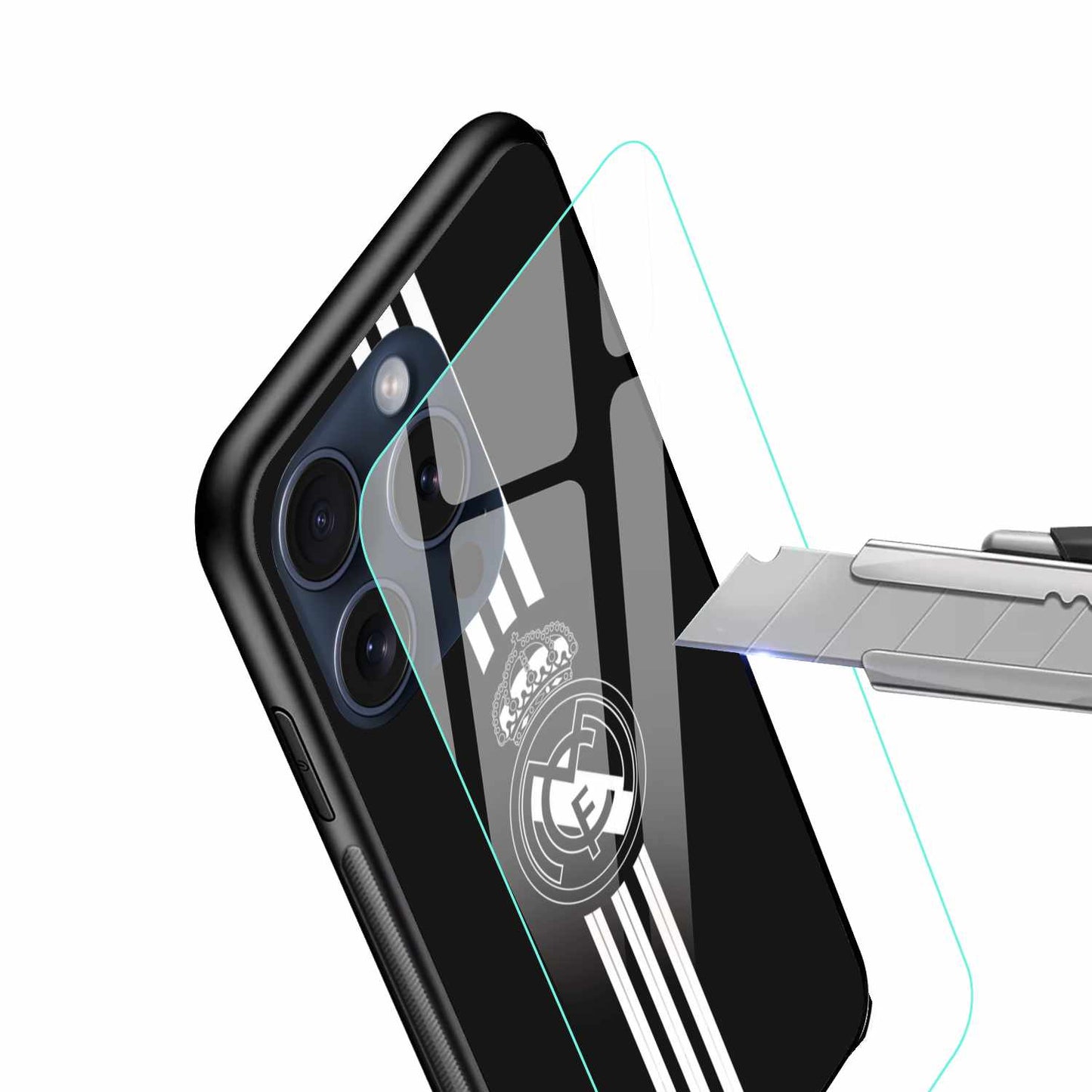 Real Madrid Black With White Stripes Original Glass Cover