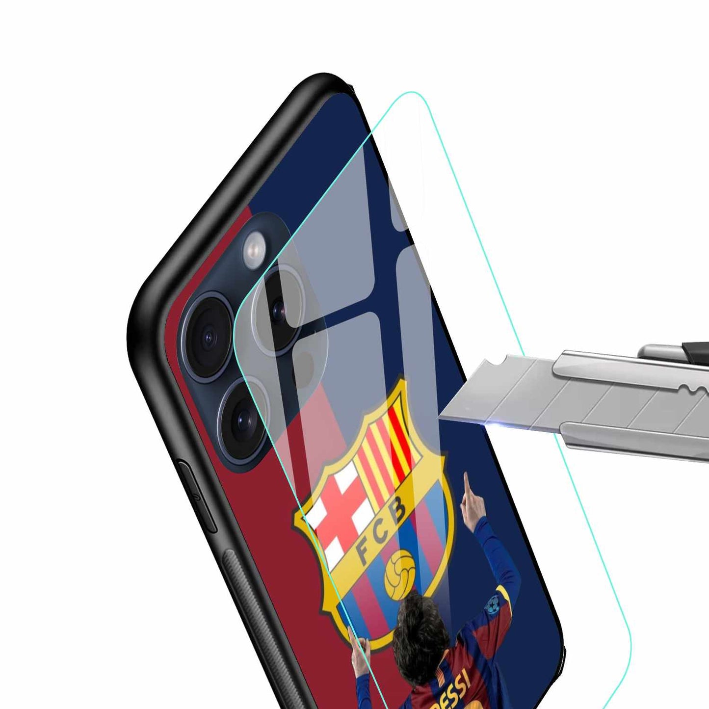 FC Barcelona Logo And Lionel Messi Original Glass Cover