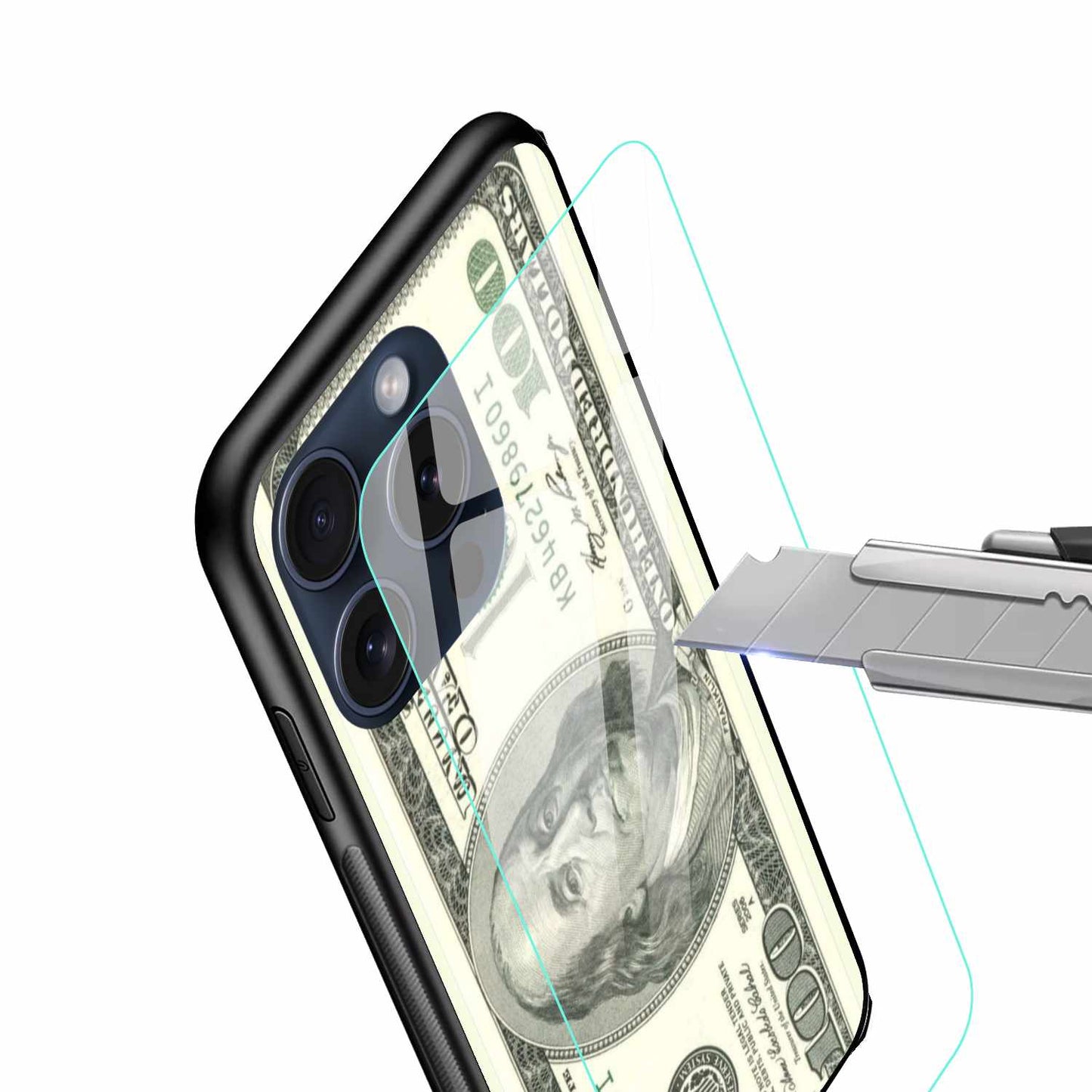 One Hundred Dollar Bill Pattern Money Design Original Glass Cover