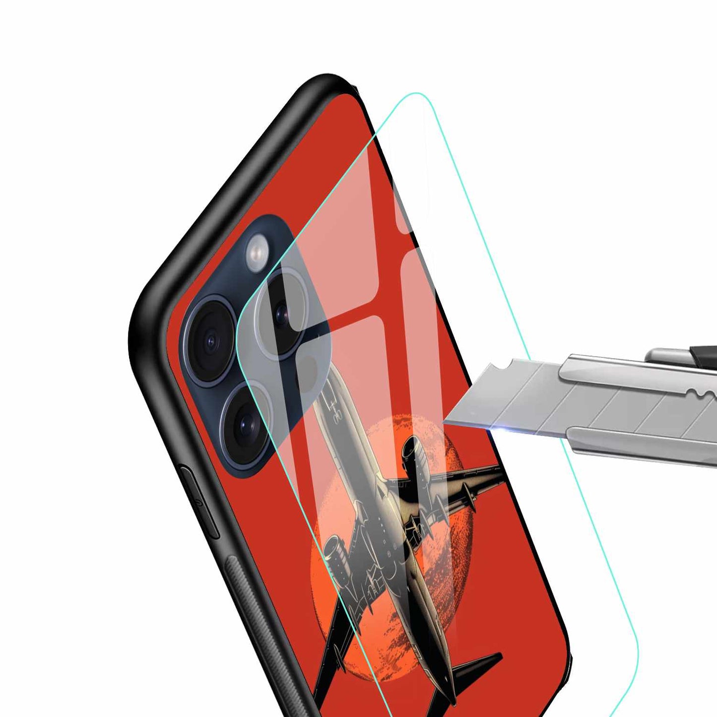 Sunset Takeoff – Jet Over Red Horizon Original Glass Cover