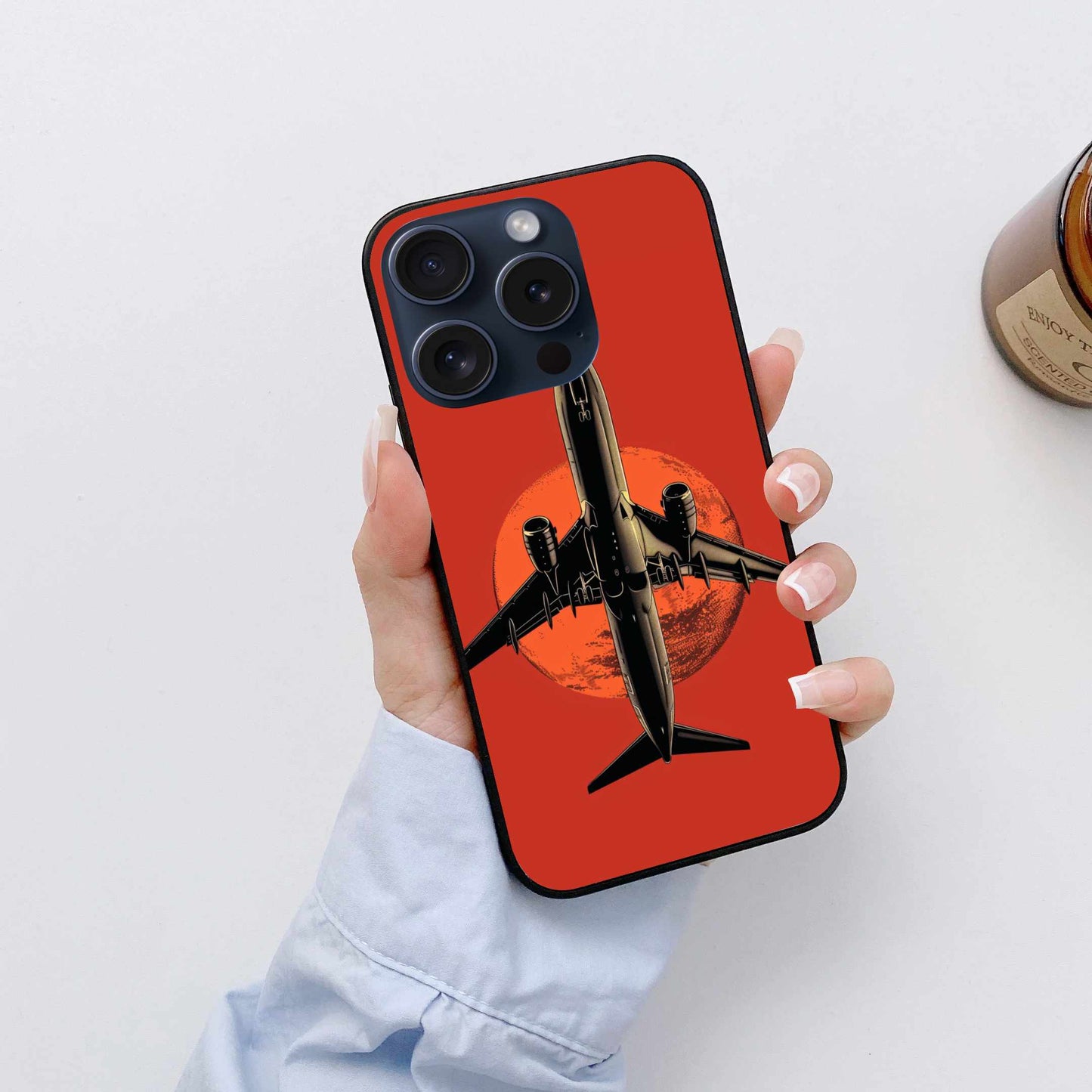 Sunset Takeoff – Jet Over Red Horizon Original Glass Cover