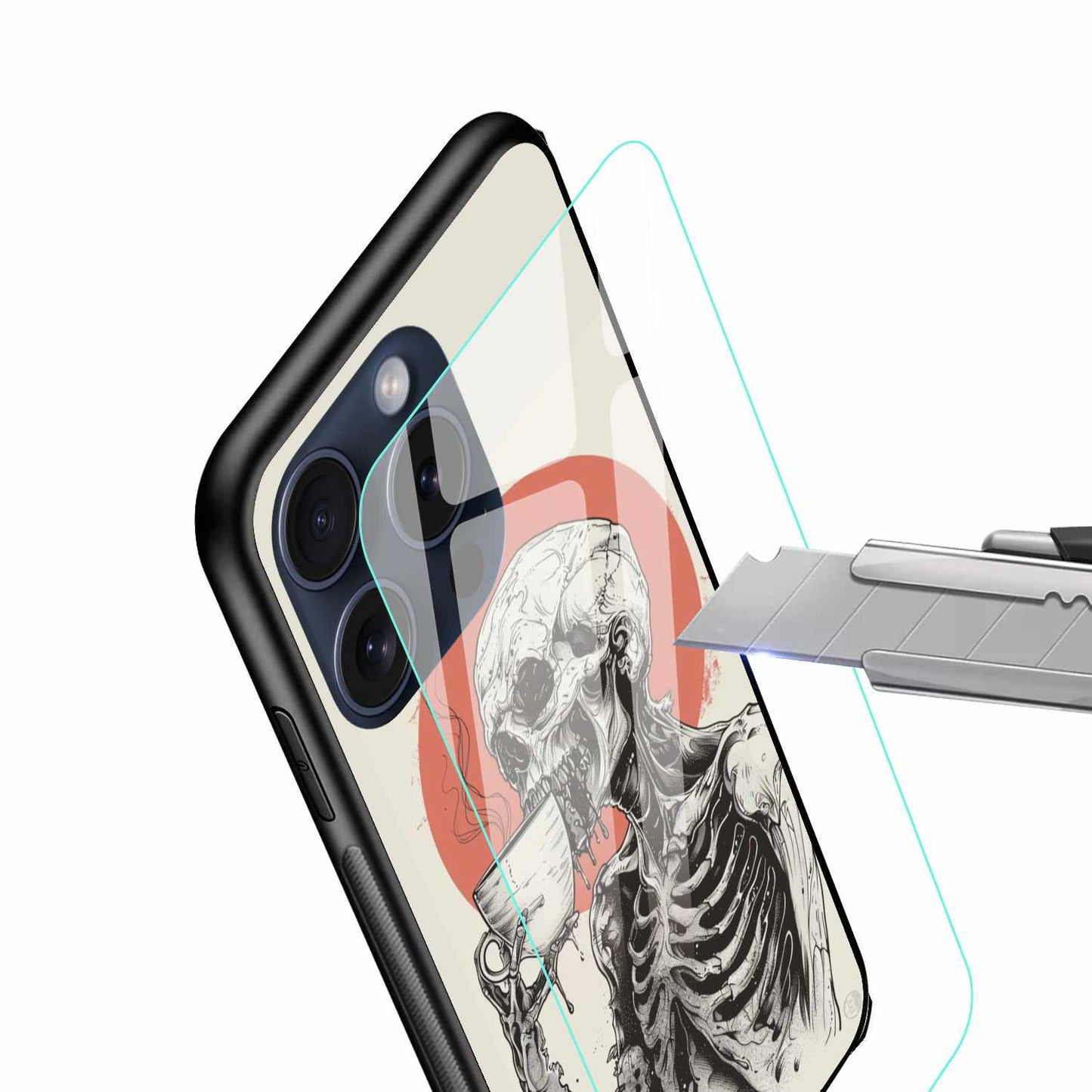 The Skeleton Having A Drink Original Glass Cover