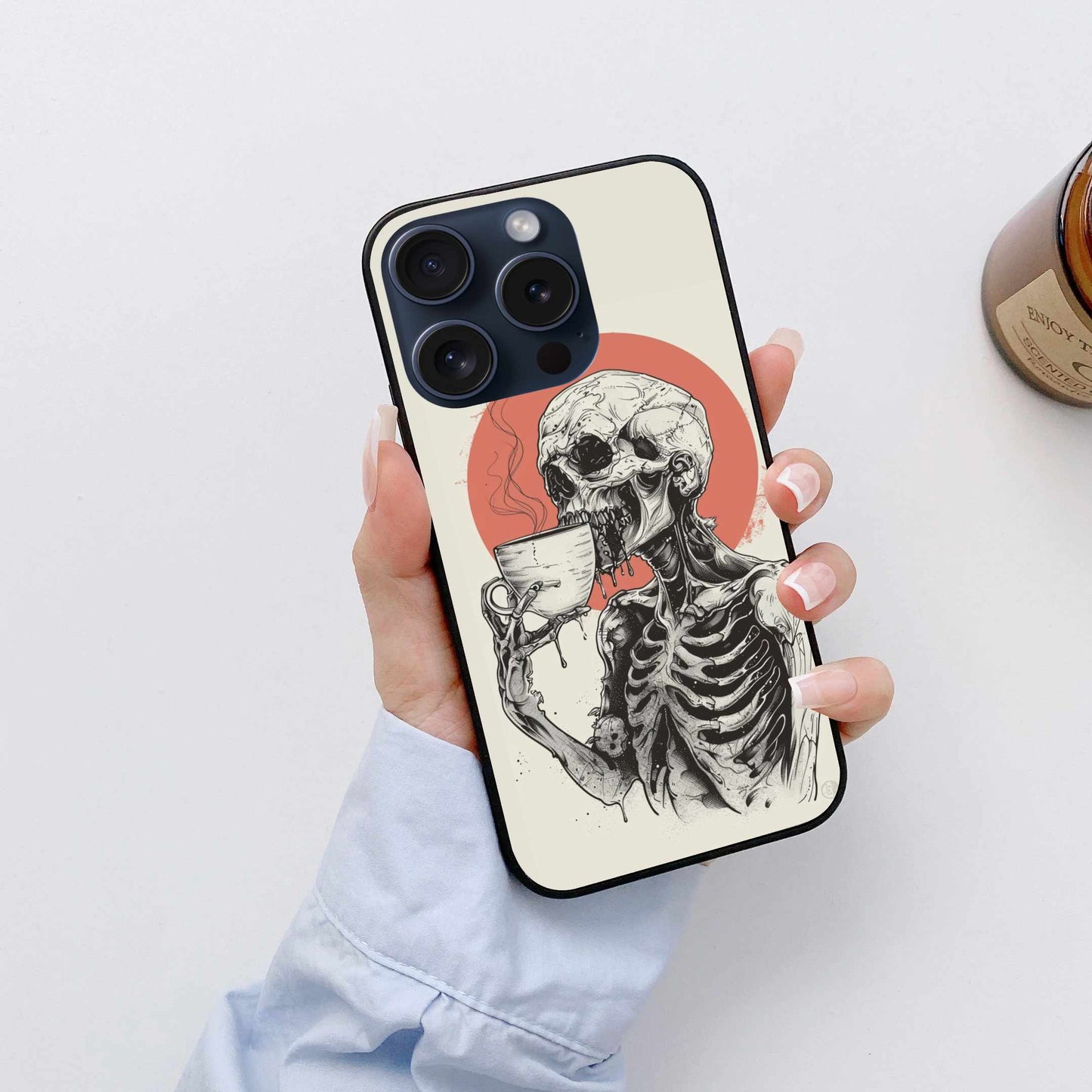 The Skeleton Having A Drink Original Glass Cover
