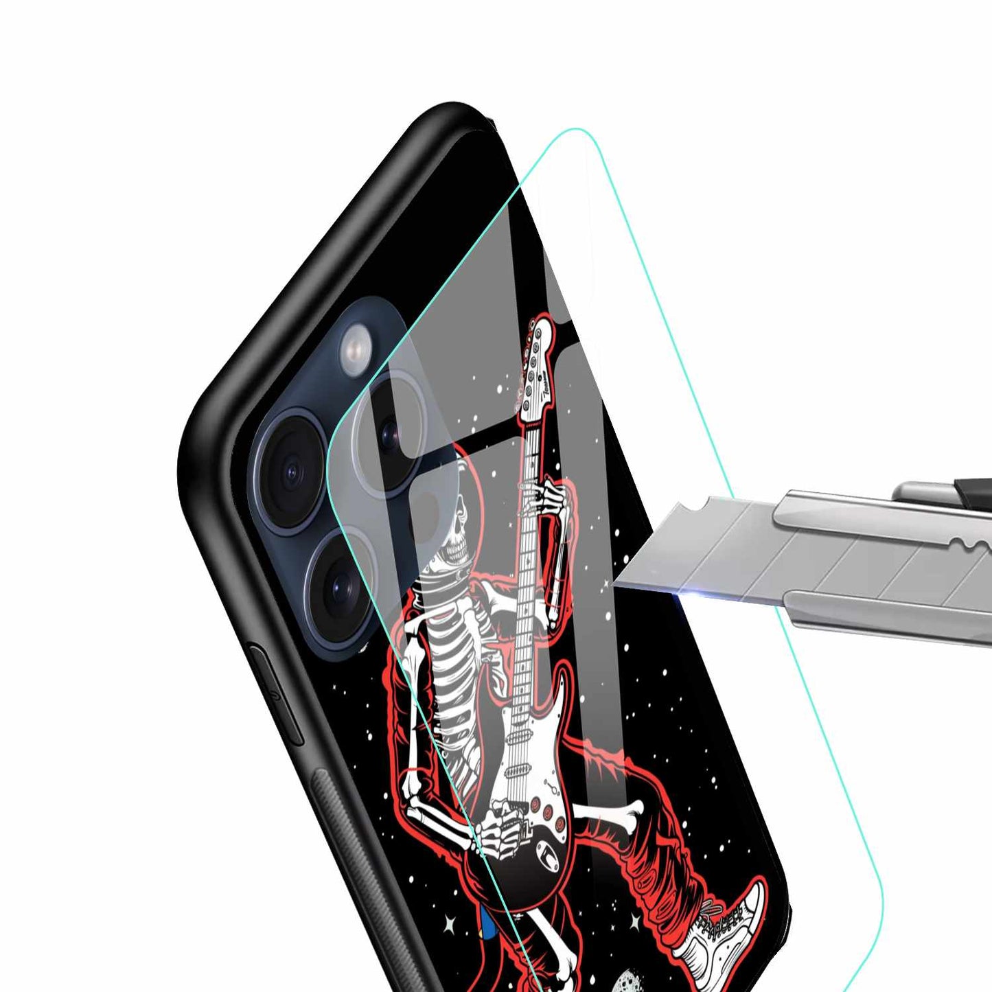 The Rockstar Skeleton Rocking In Space Original Glass Cover