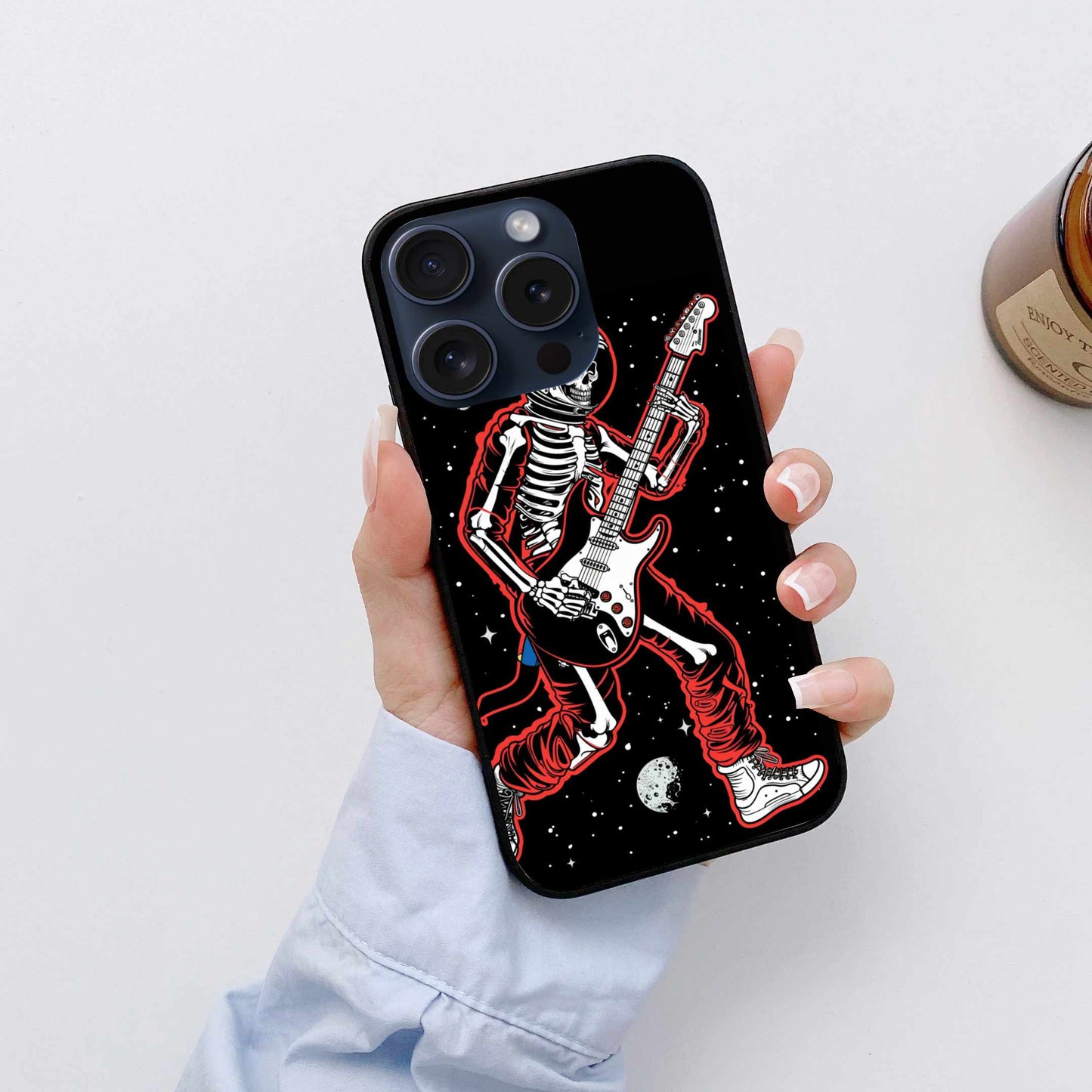 The Rockstar Skeleton Rocking In Space Original Glass Cover