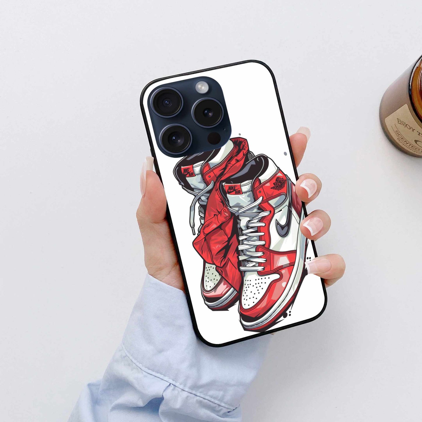 Hanging Nike Shoes Red And White Original Glass Cover
