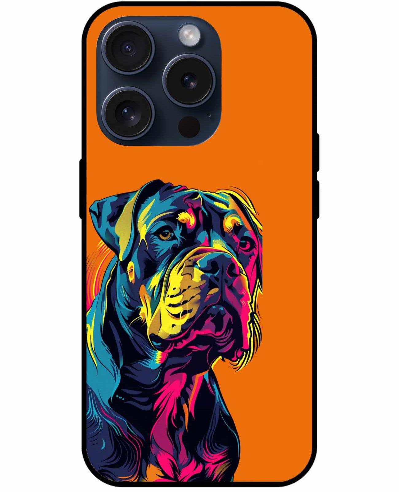 Neon Guardian – Vibrant Rottweiler Pop Art on Orange Original Glass Cover