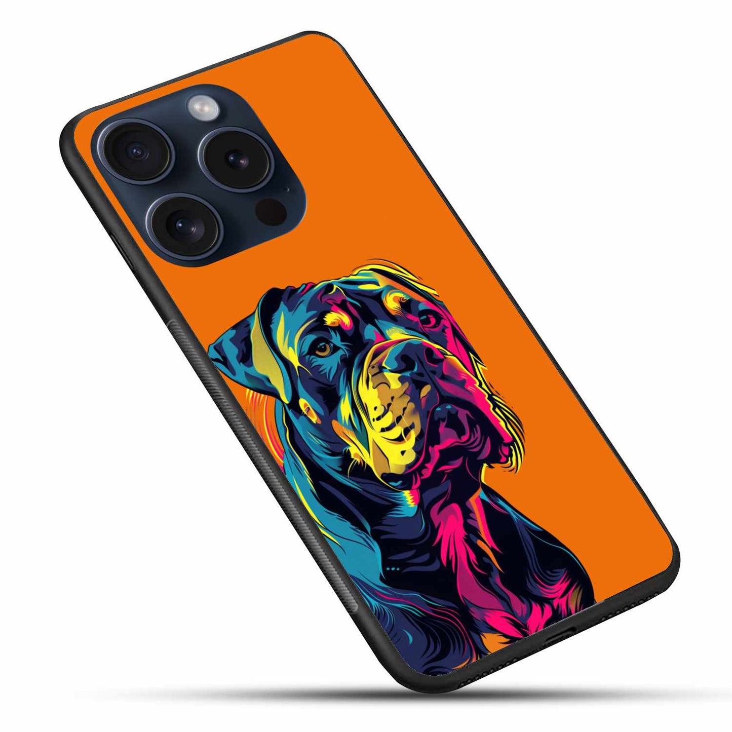 Neon Guardian – Vibrant Rottweiler Pop Art on Orange Original Glass Cover