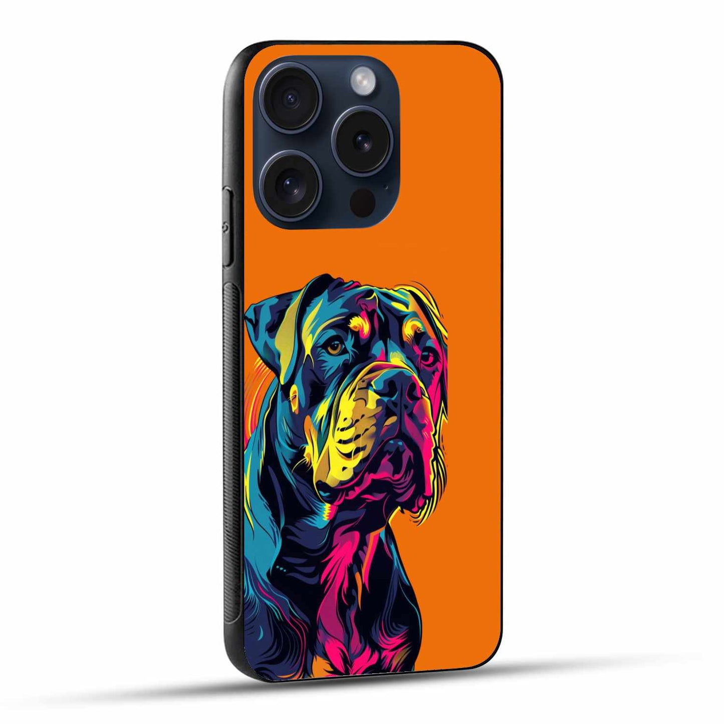 Neon Guardian – Vibrant Rottweiler Pop Art on Orange Original Glass Cover