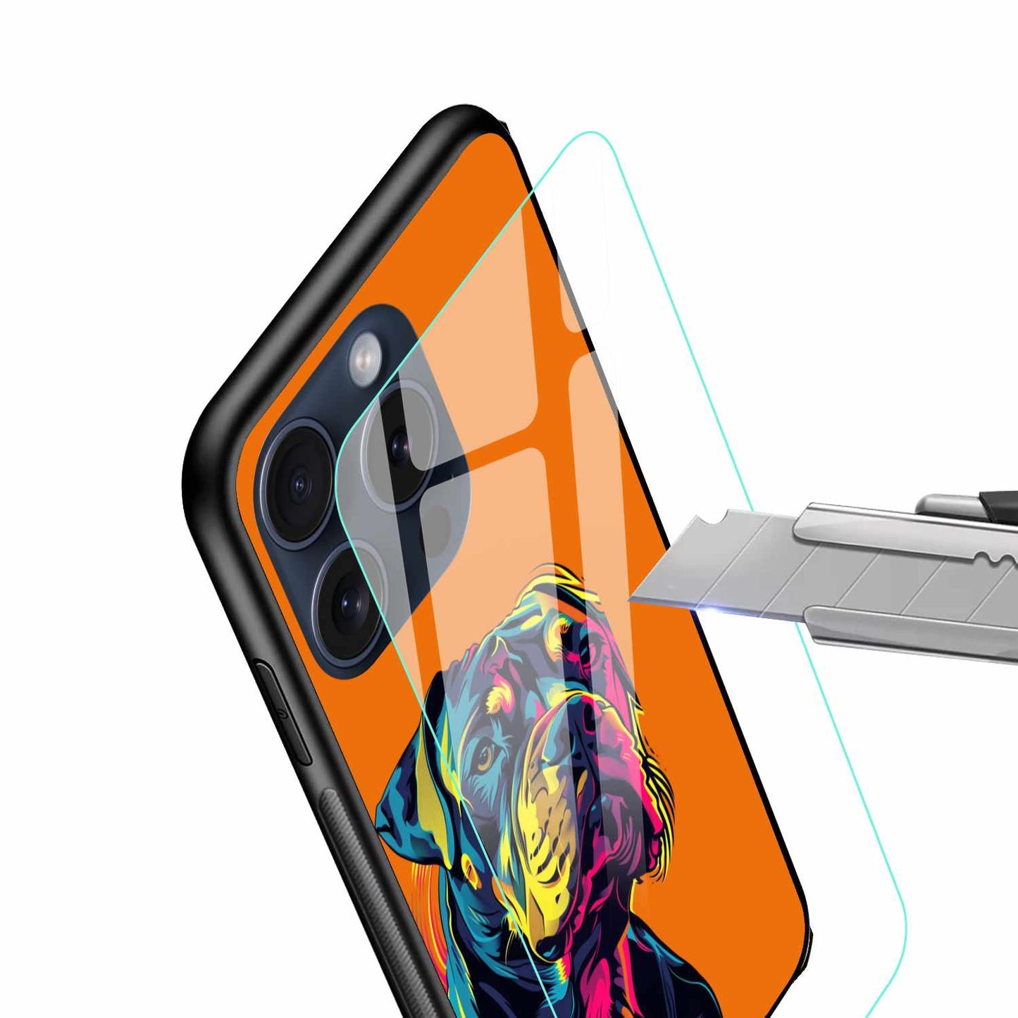 Neon Guardian – Vibrant Rottweiler Pop Art on Orange Original Glass Cover