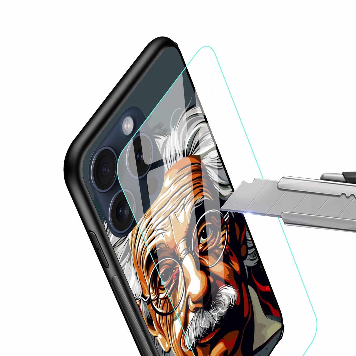 Albert Einstein Drawing Art Original Glass Cover