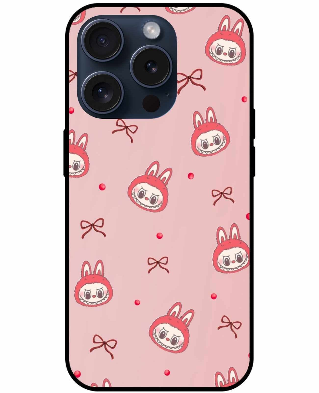 Pink Labubu Face With Ribbon Original Glass Cover