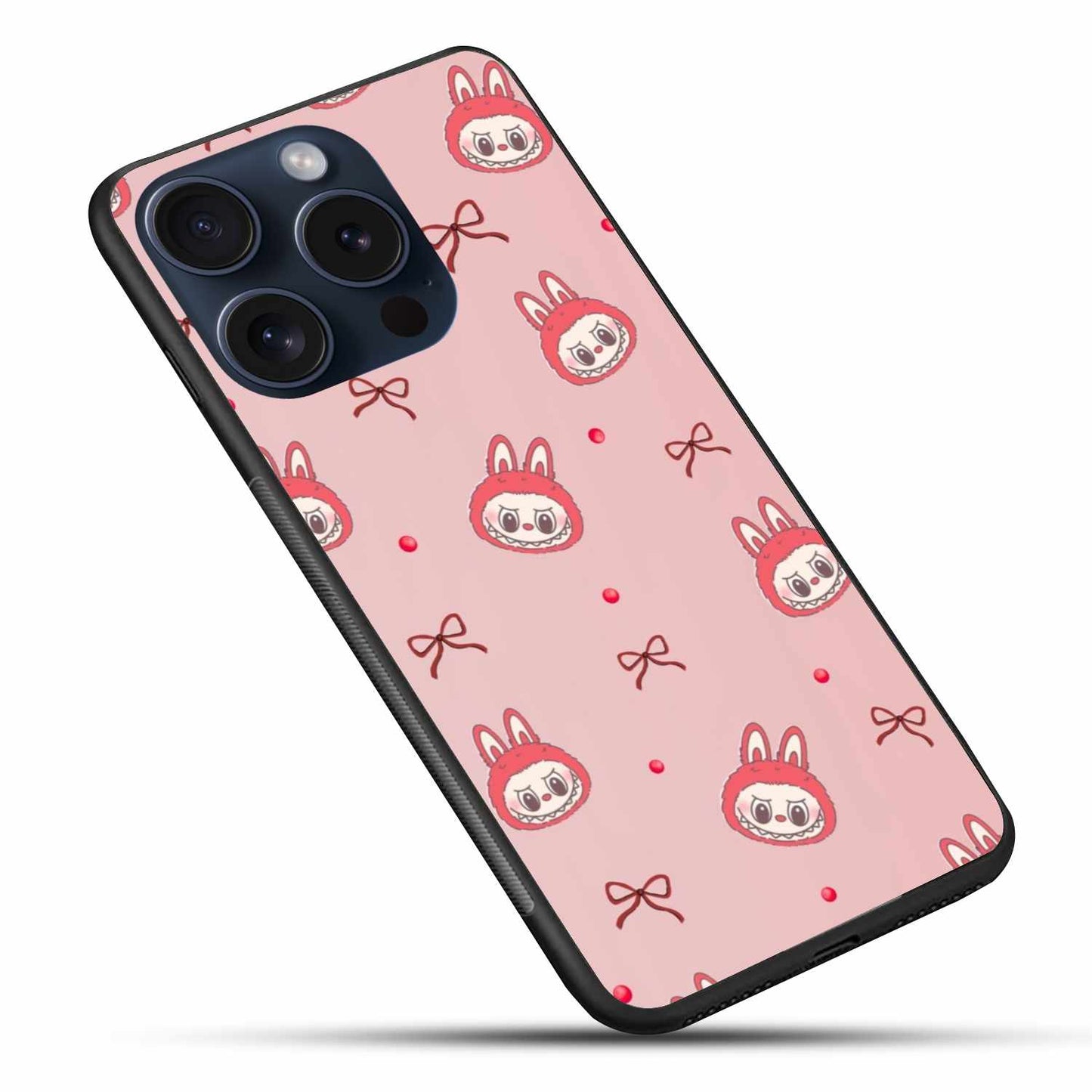 Pink Labubu Face With Ribbon Original Glass Cover