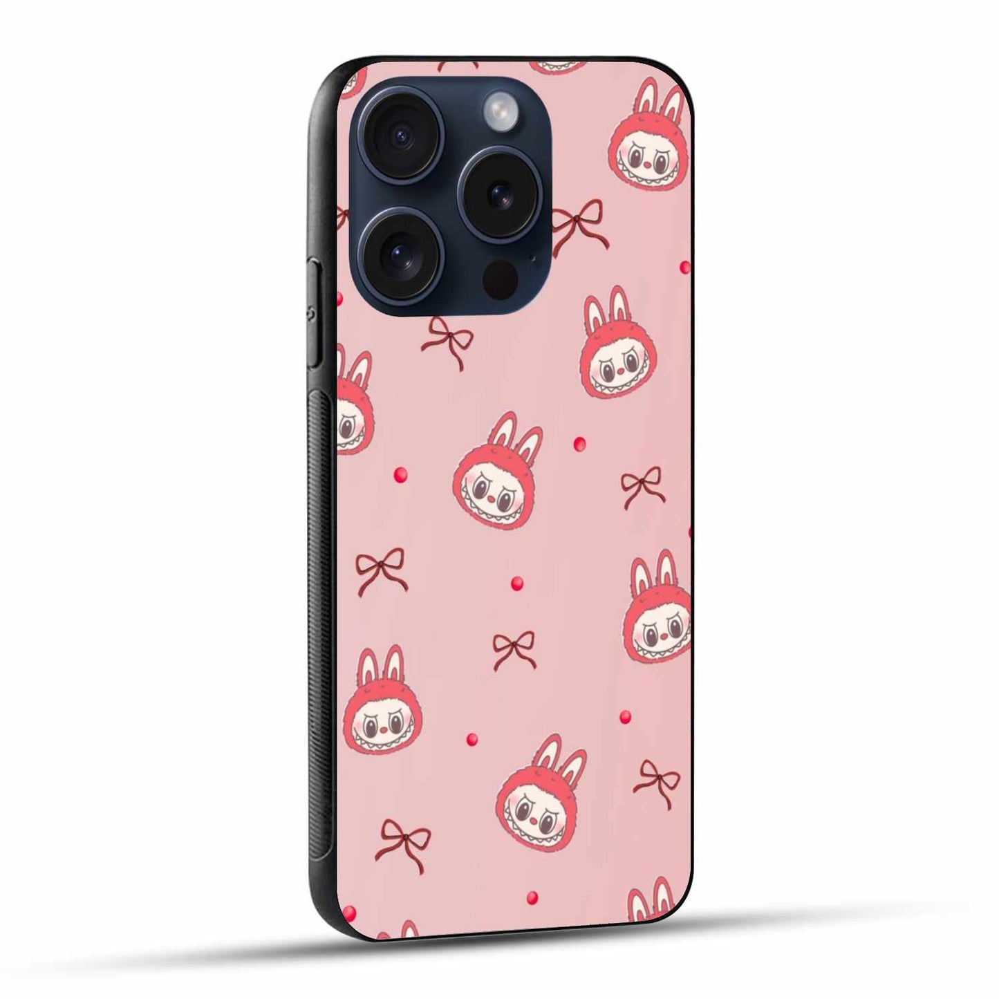 Pink Labubu Face With Ribbon Original Glass Cover