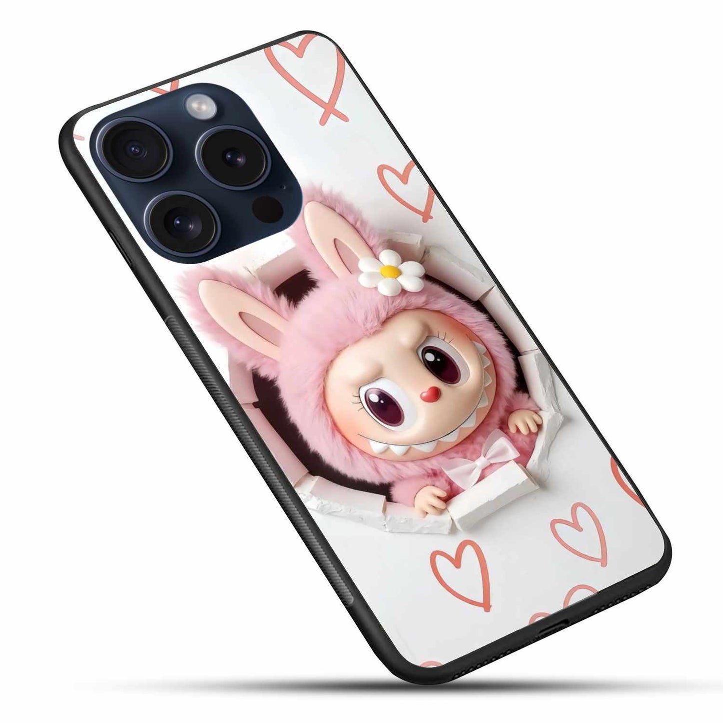 The Labubu On A White Background With Hearts Original Glass Cover