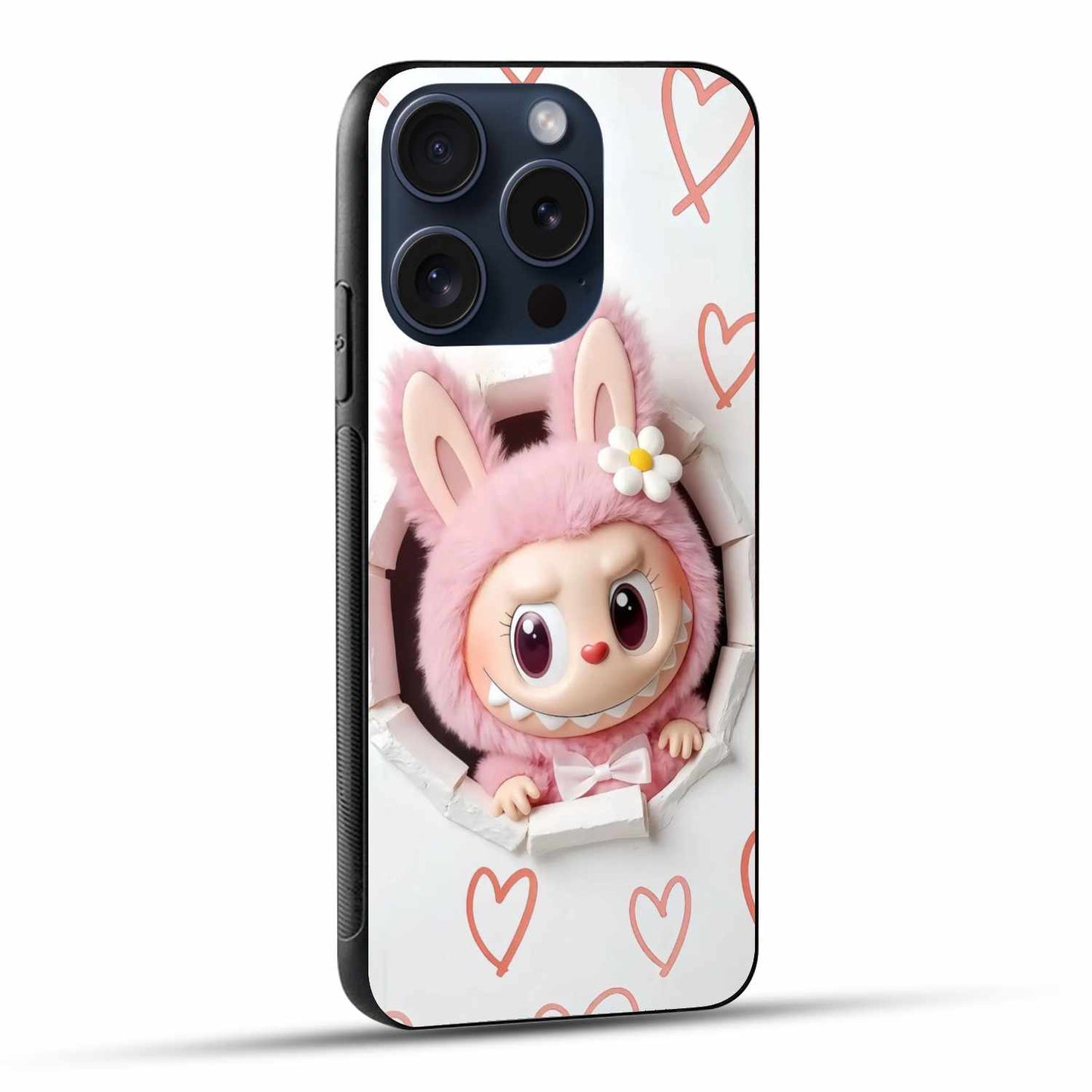 The Labubu On A White Background With Hearts Original Glass Cover