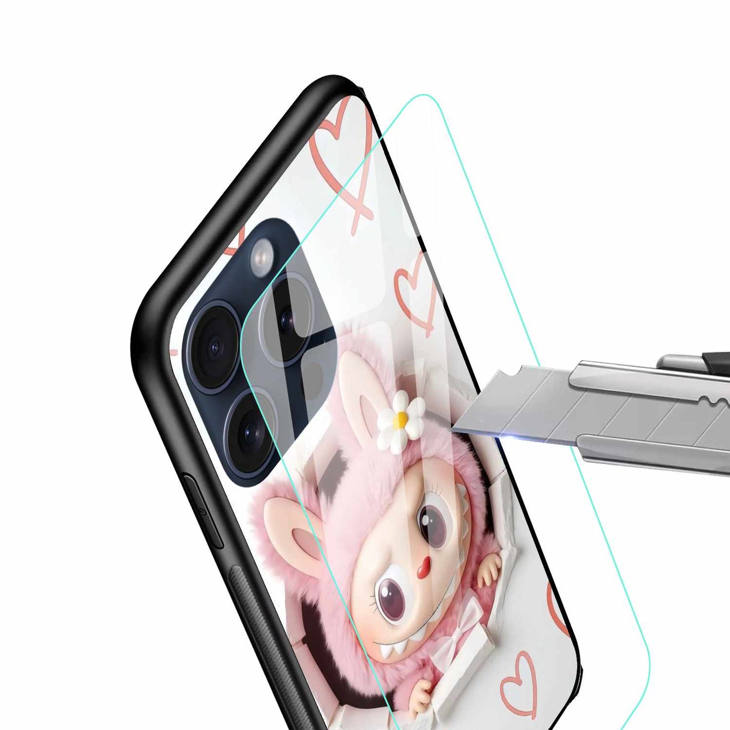 The Labubu On A White Background With Hearts Original Glass Cover
