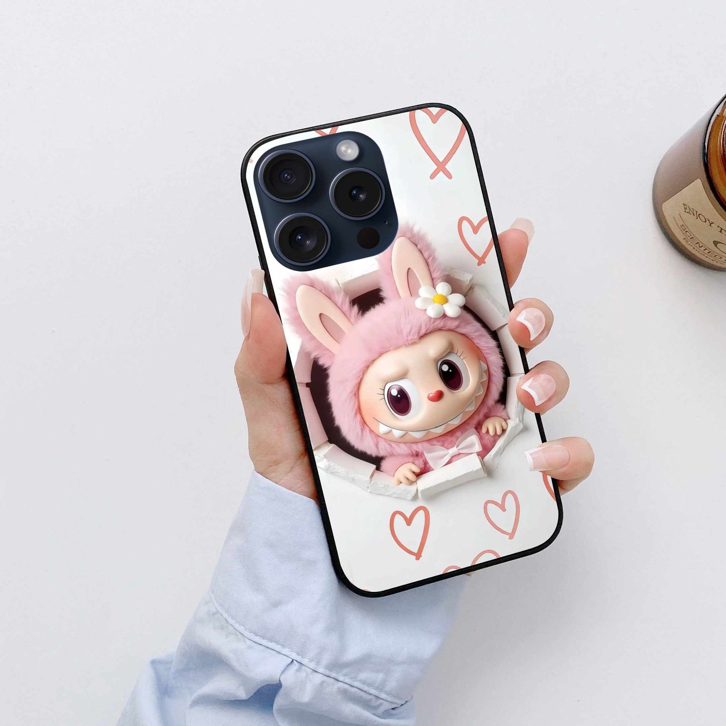 The Labubu On A White Background With Hearts Original Glass Cover