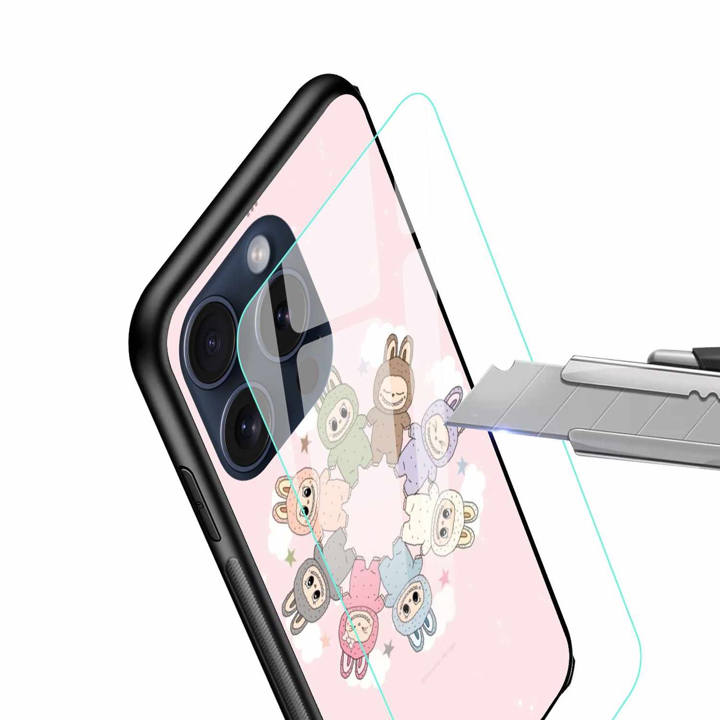 Multi Color Labubus On A Pink Background Original Glass Cover