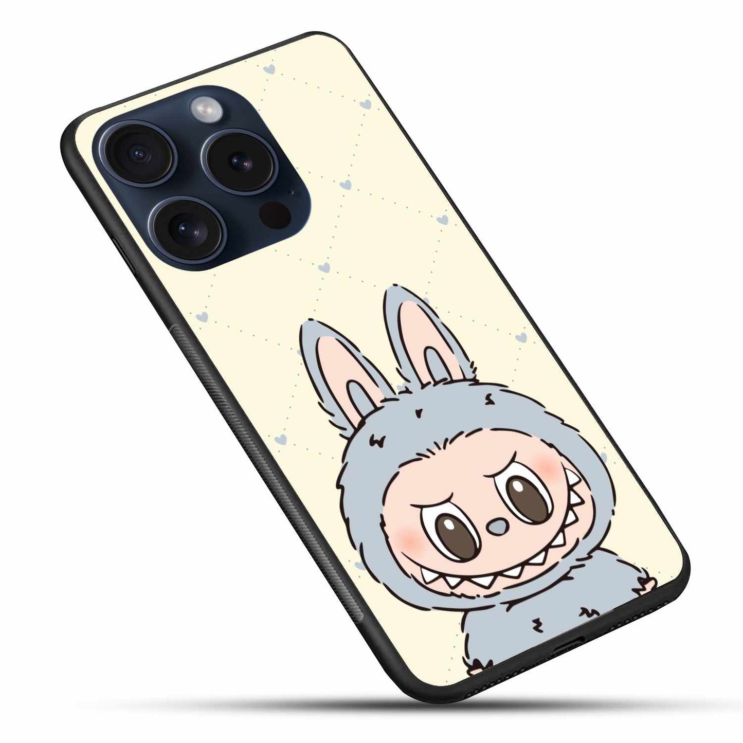 Adorable Grey Labubu Design with Hearts Original Glass Cover