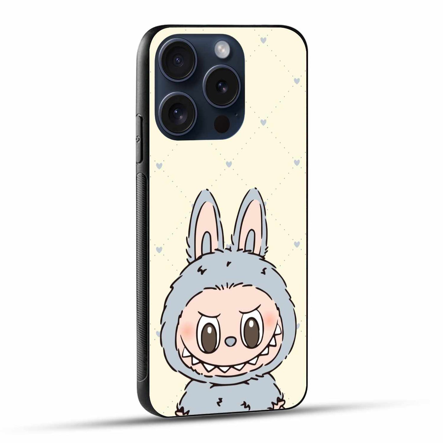 Adorable Grey Labubu Design with Hearts Original Glass Cover