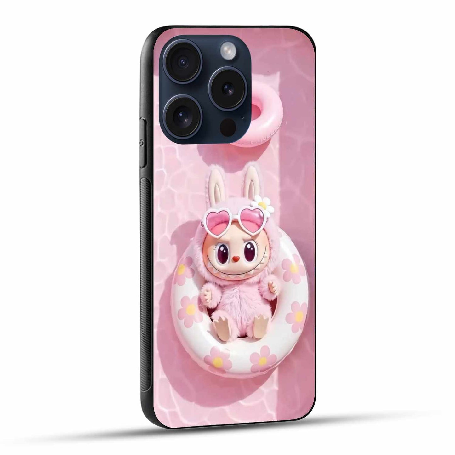 The Pinkest Labubu Doll Ever In Pool Original Glass Cover