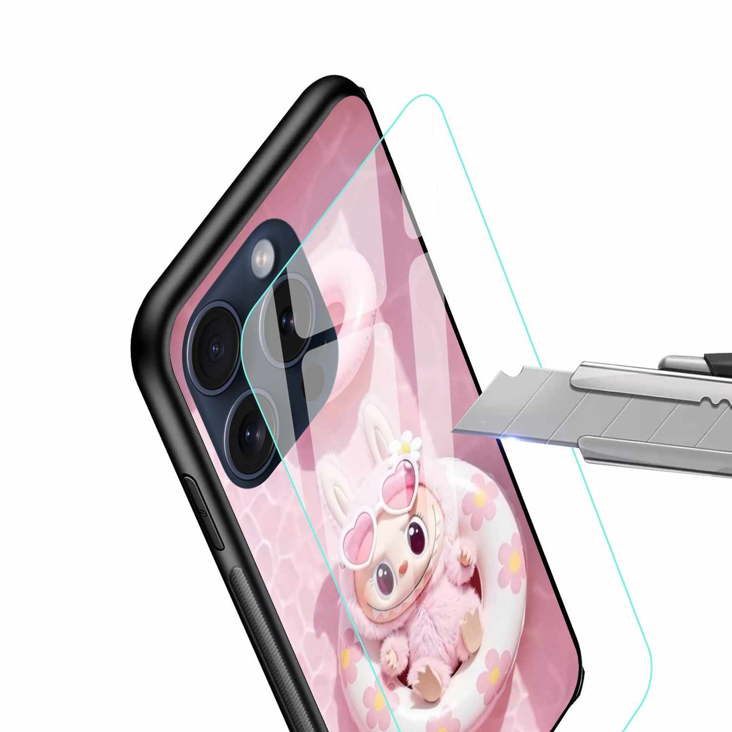 The Pinkest Labubu Doll Ever In Pool Original Glass Cover