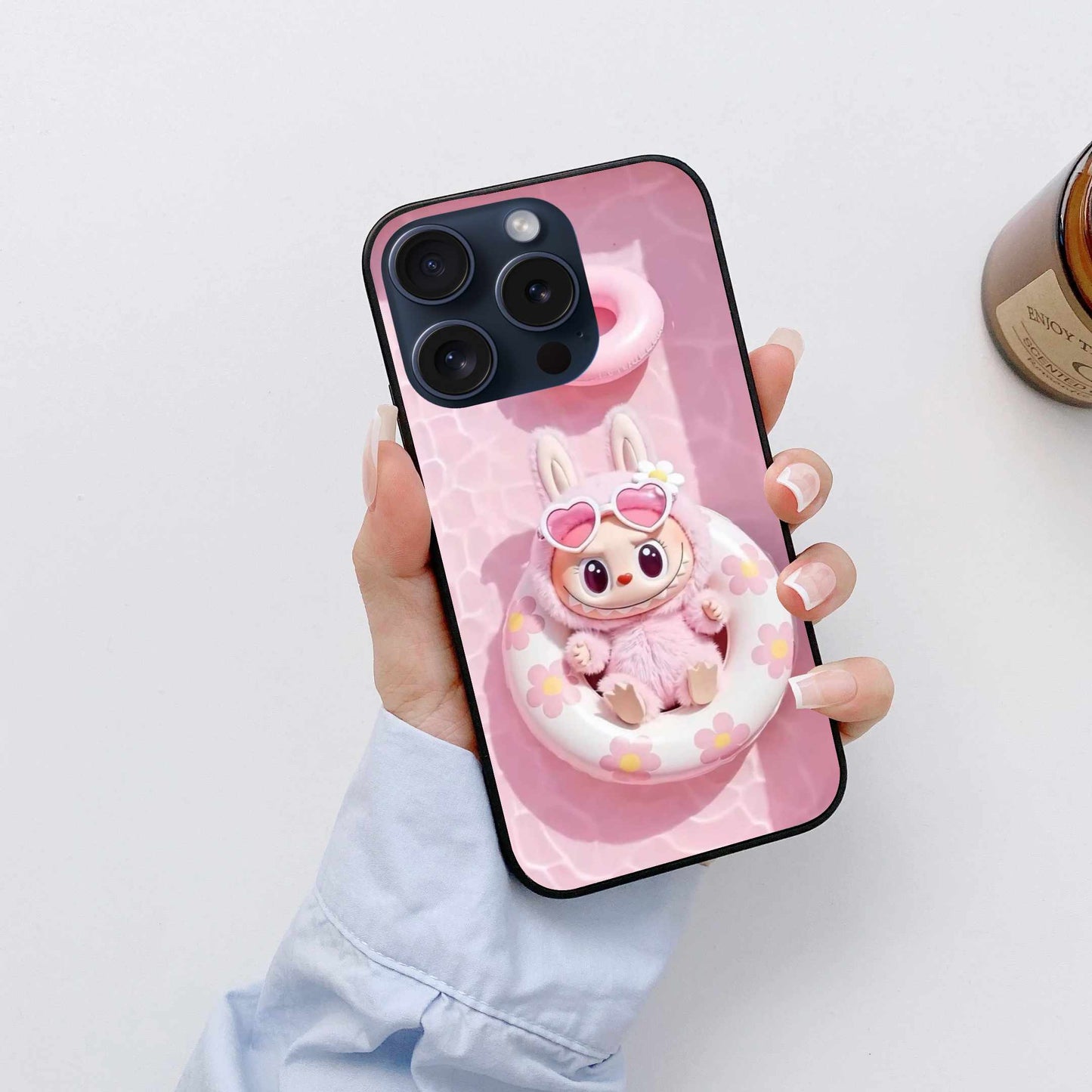 The Pinkest Labubu Doll Ever In Pool Original Glass Cover