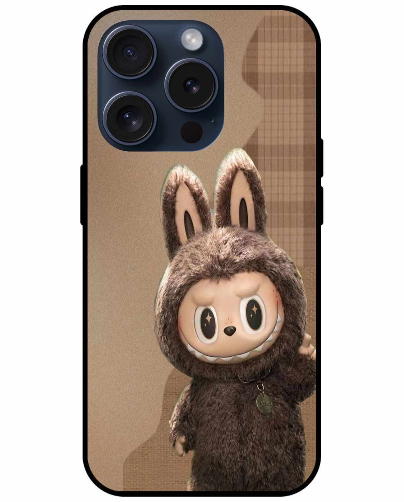 3D Furry Labubu in Brown Textured Style Original Glass Cover