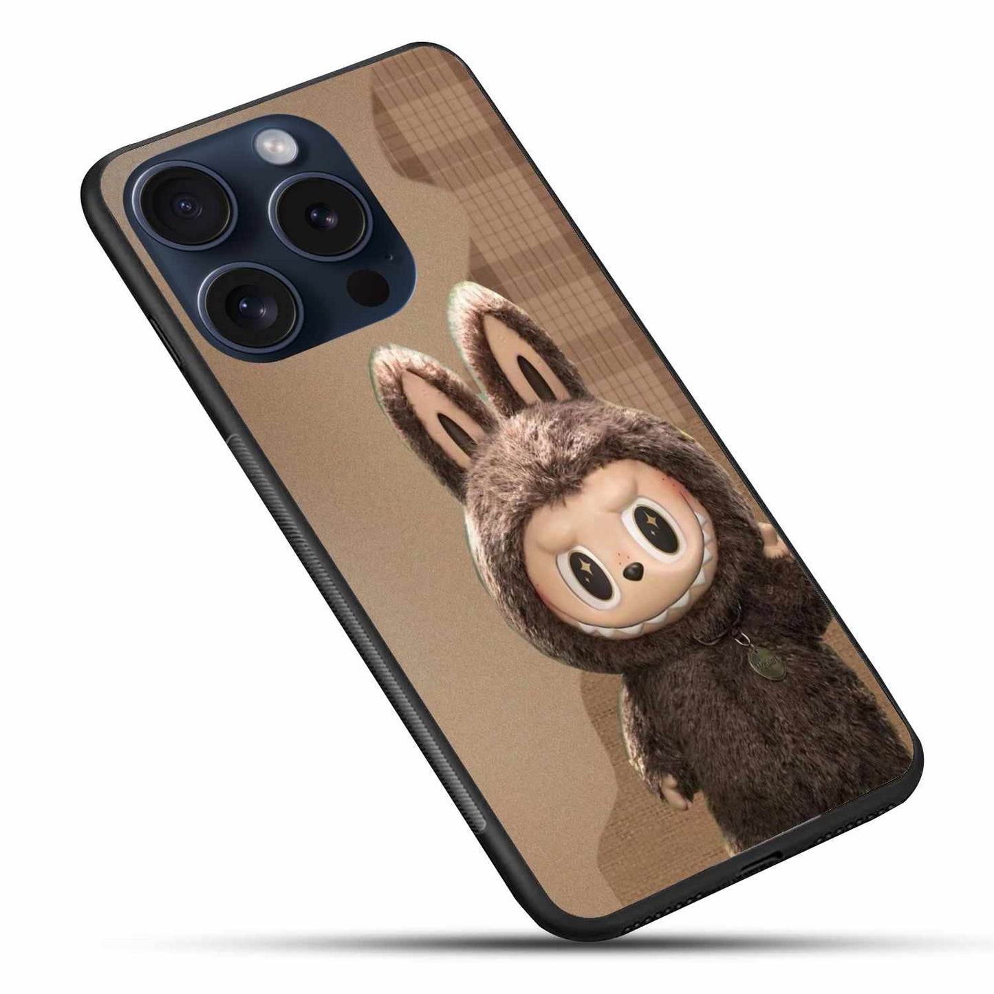 3D Furry Labubu in Brown Textured Style Original Glass Cover