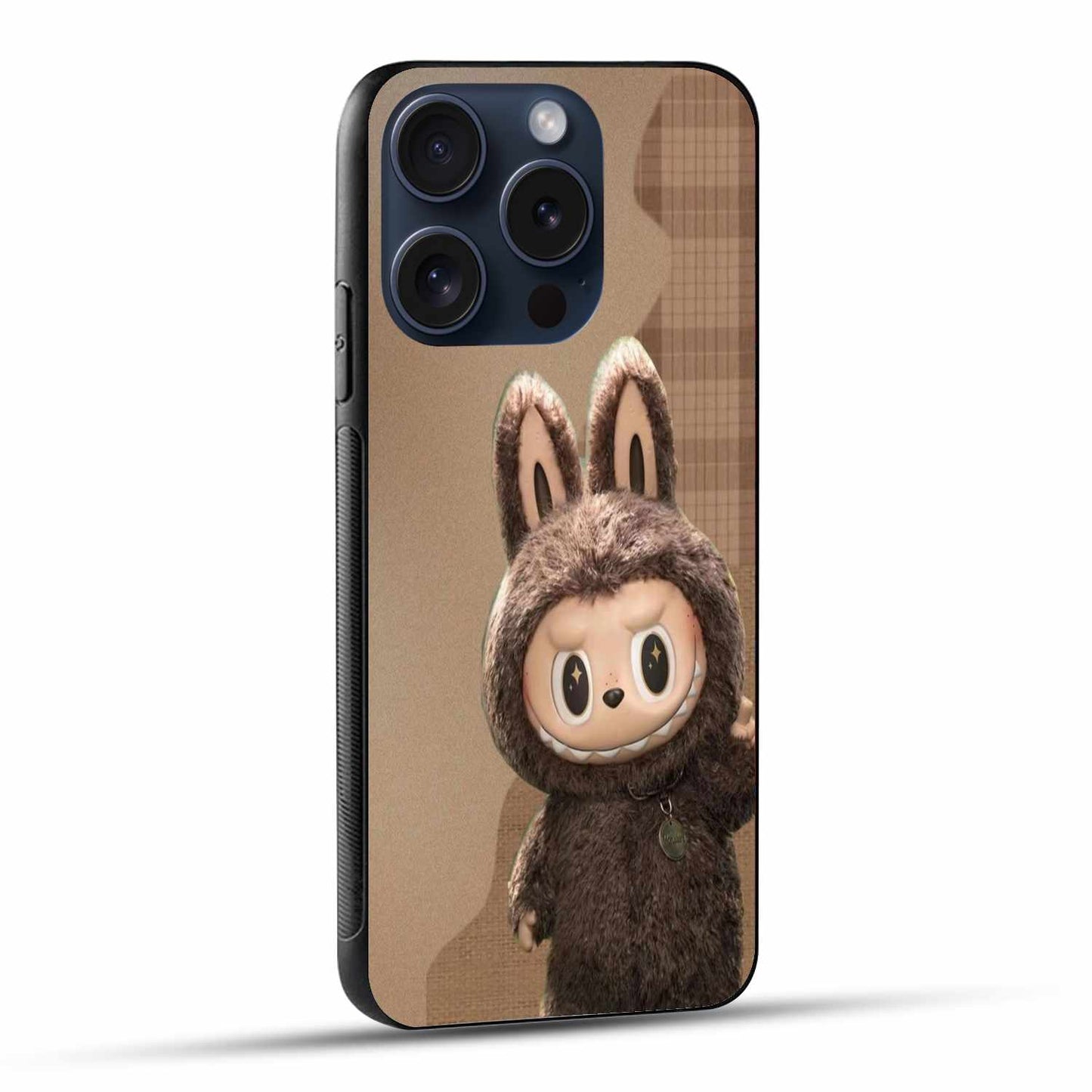 3D Furry Labubu in Brown Textured Style Original Glass Cover