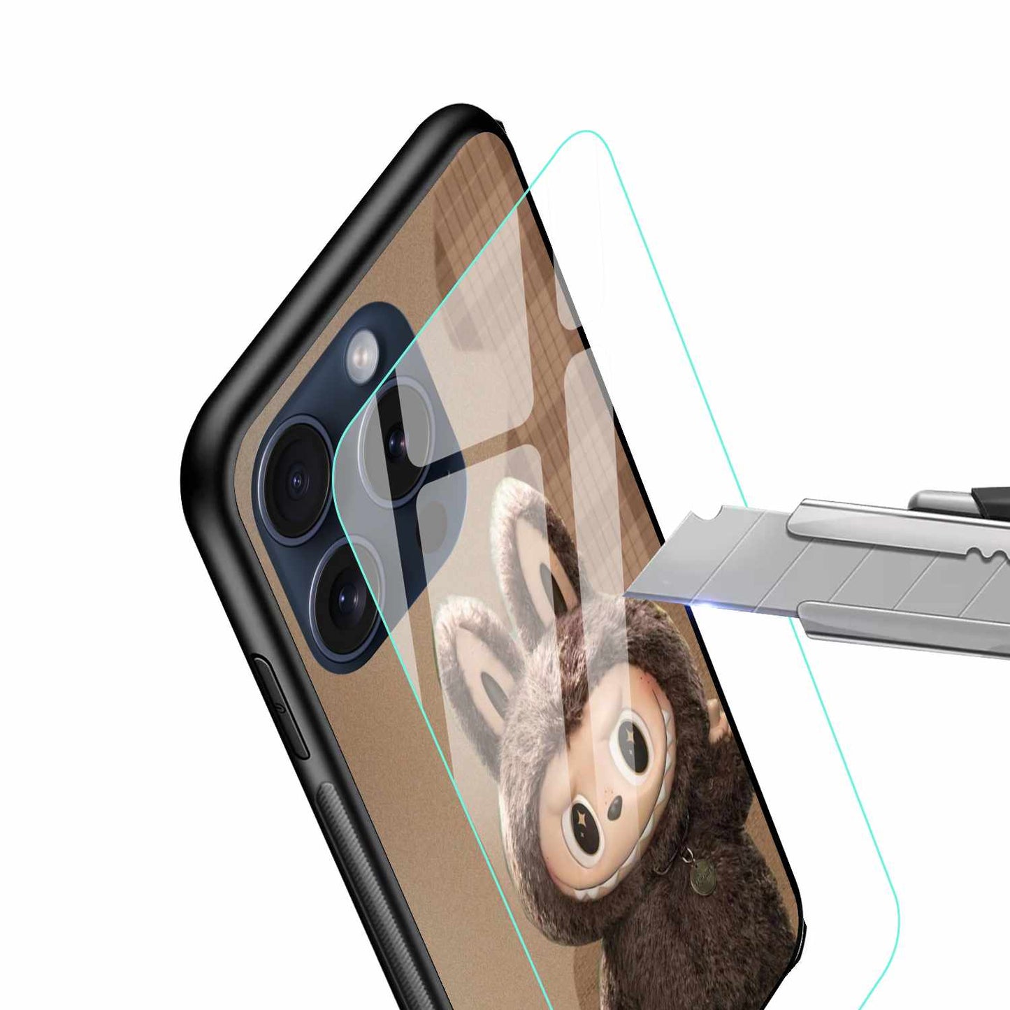 3D Furry Labubu in Brown Textured Style Original Glass Cover
