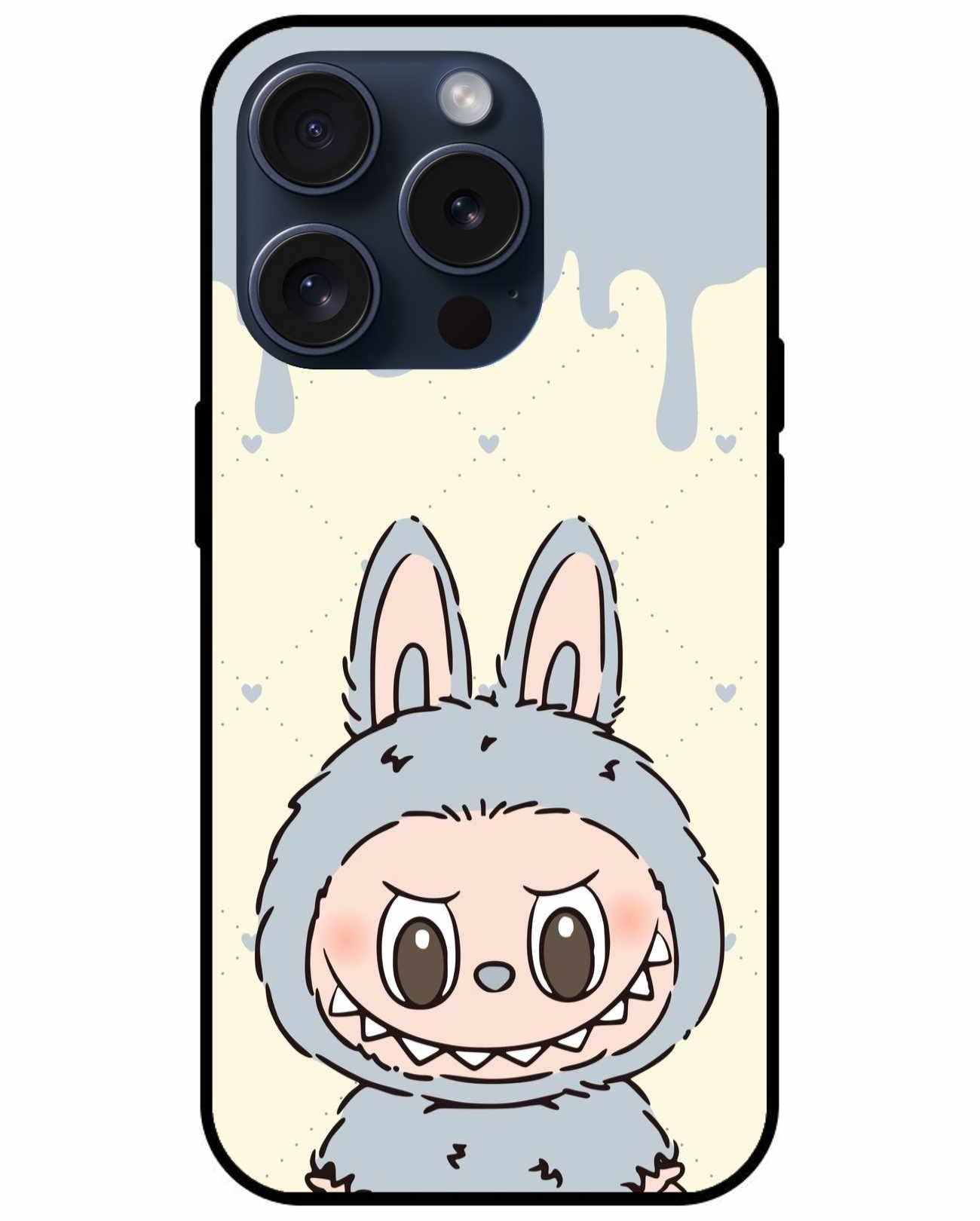 Grey Labubu On Melting Background With Hearts Original Glass Cover