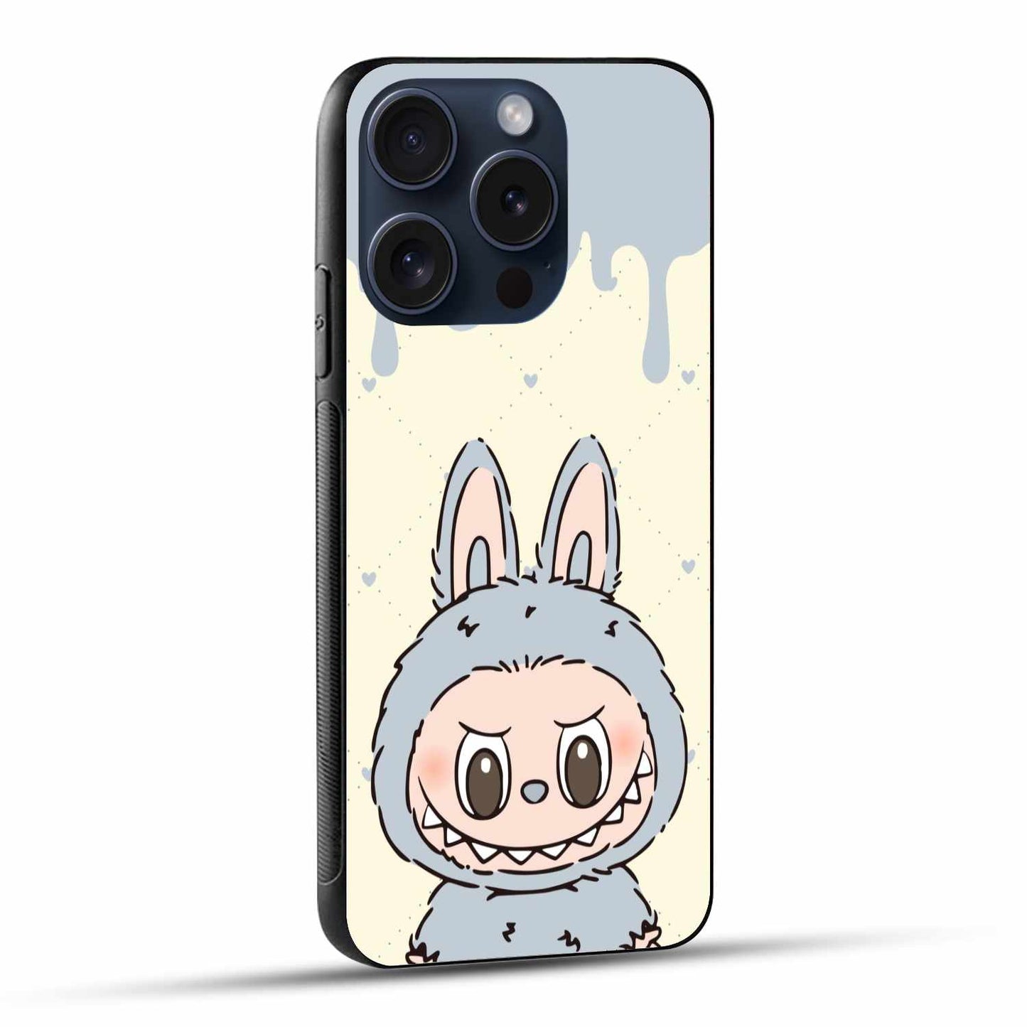 Grey Labubu On Melting Background With Hearts Original Glass Cover