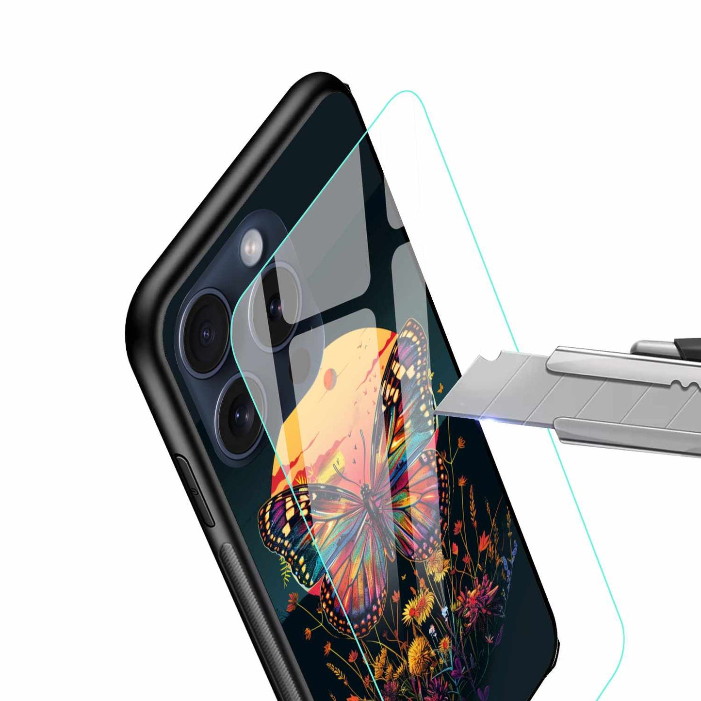 Vibrant Butterfly Sunset Case – Colorful Nature-Inspired Original Glass Cover